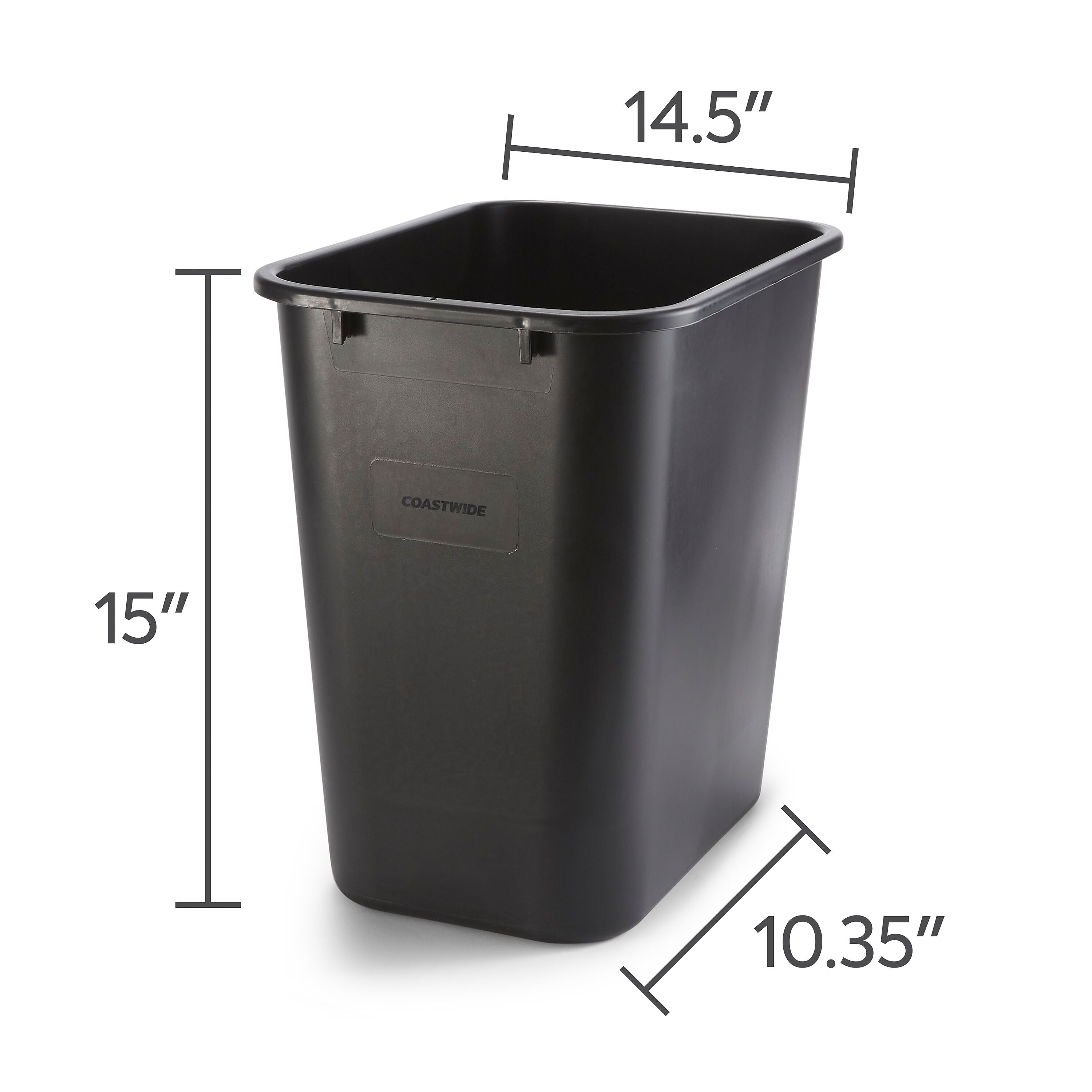 Coastwide Professional™ Indoor Trash Can Without Lid, Black Soft Molded Plastic, 7 Gallon