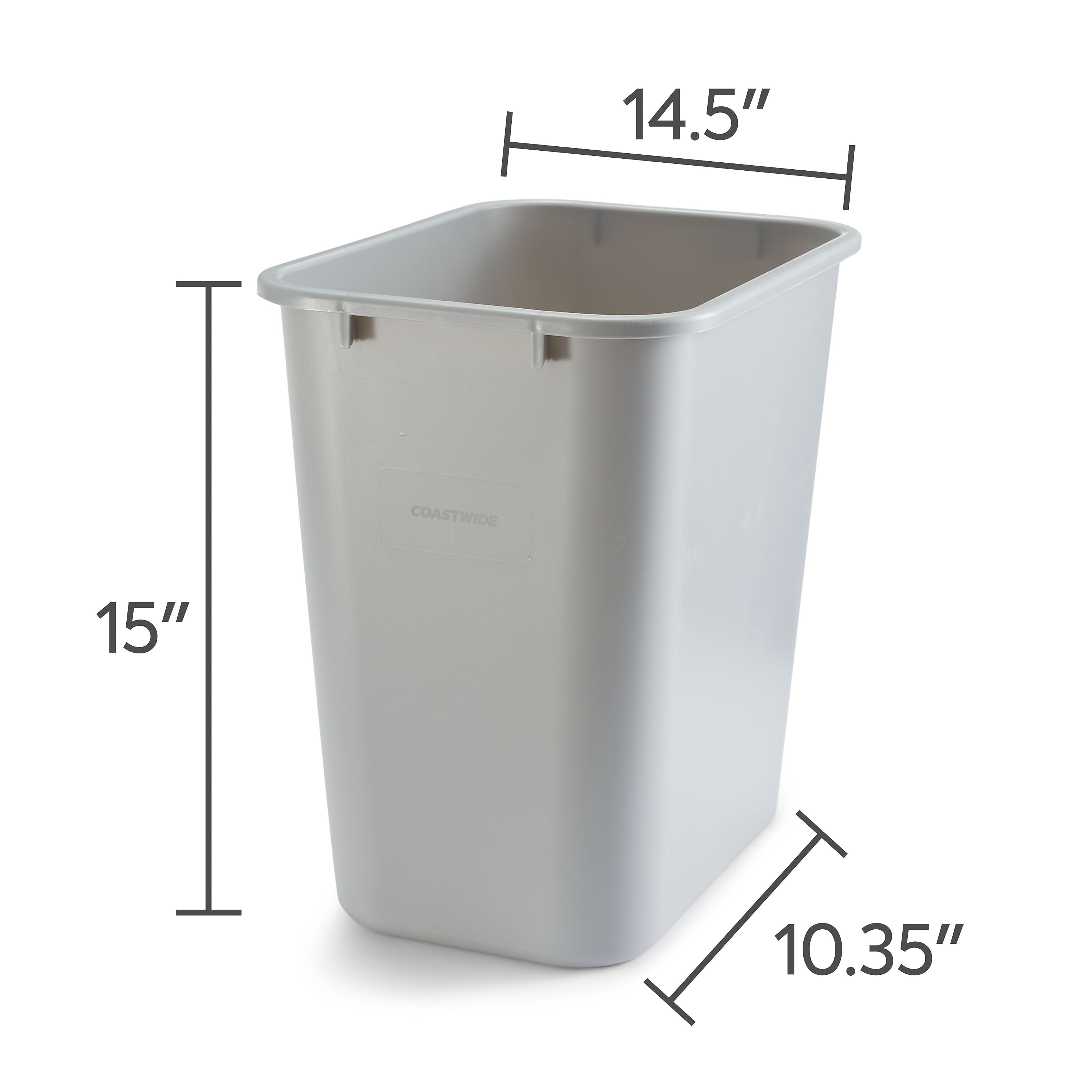 Coastwide Professional™ Indoor Trash Can Without Lid, Gray Soft Molded Plastic, 7 Gallon