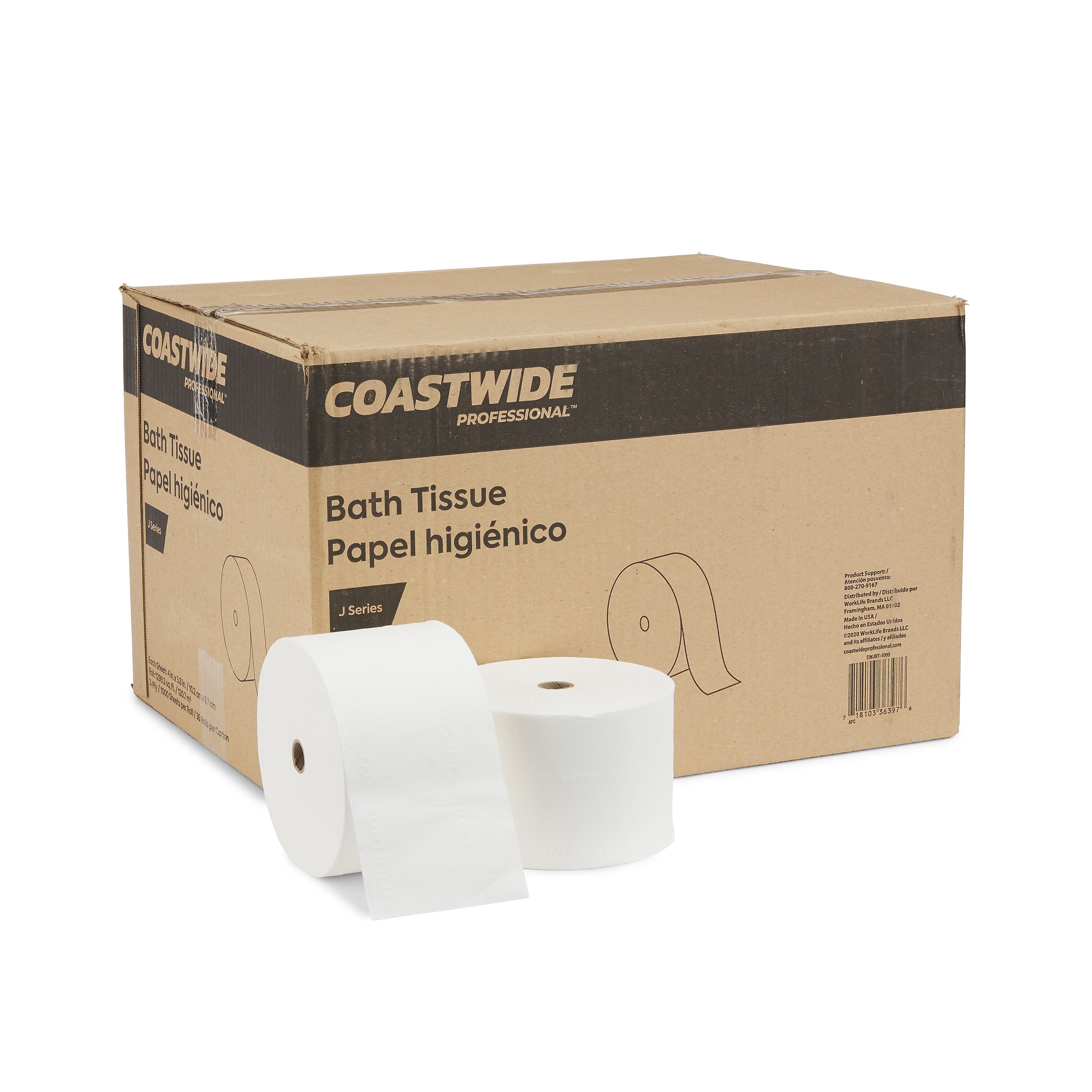 Coastwide Professional™ J-Series 2-Ply Small Core Bath Tissue, White, 1000 Sheets/Roll, 36 Rolls/Carton