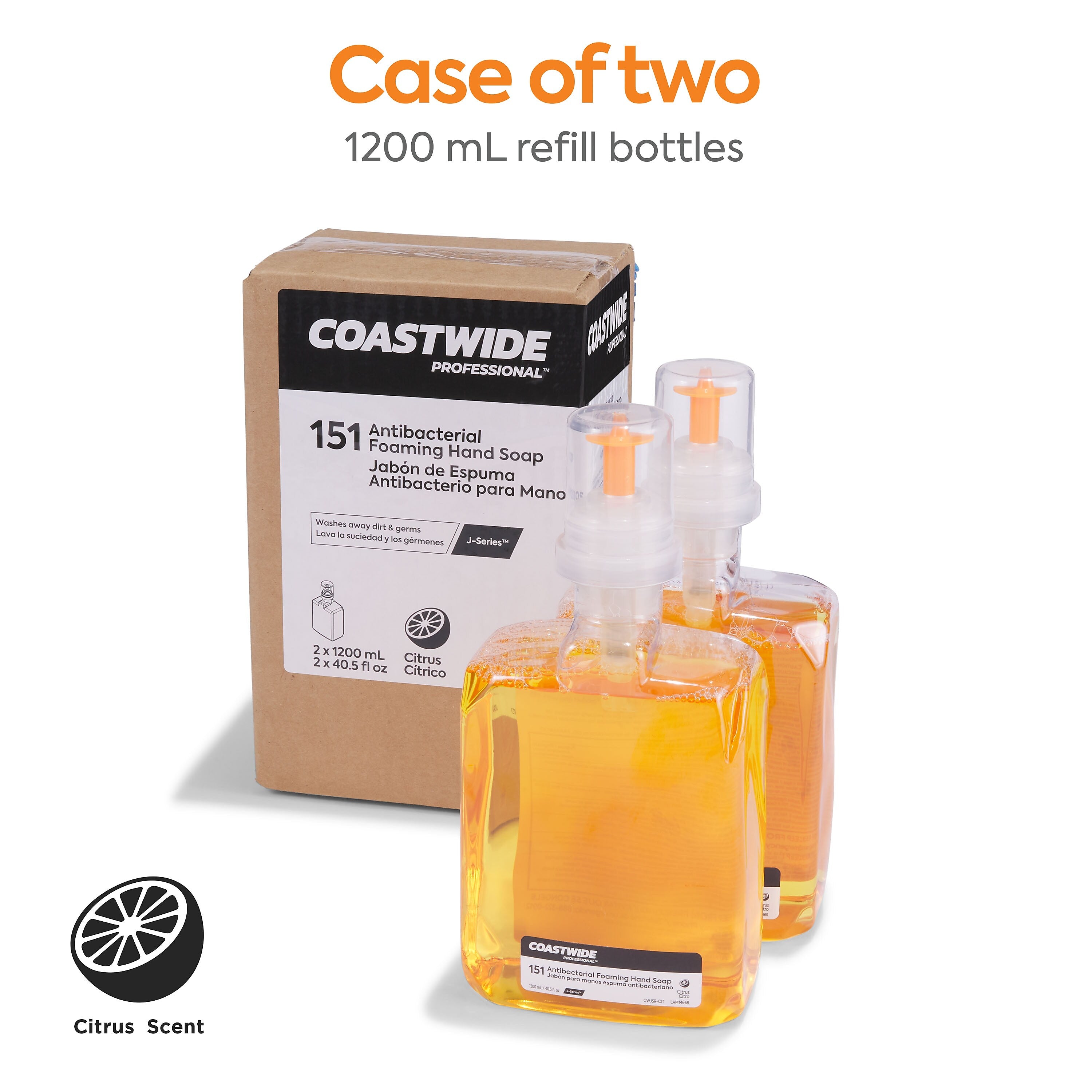 Coastwide Professional™ J-Series Antibacterial Foam Hand Soap, Citrus, 1200 mL, 2/Carton