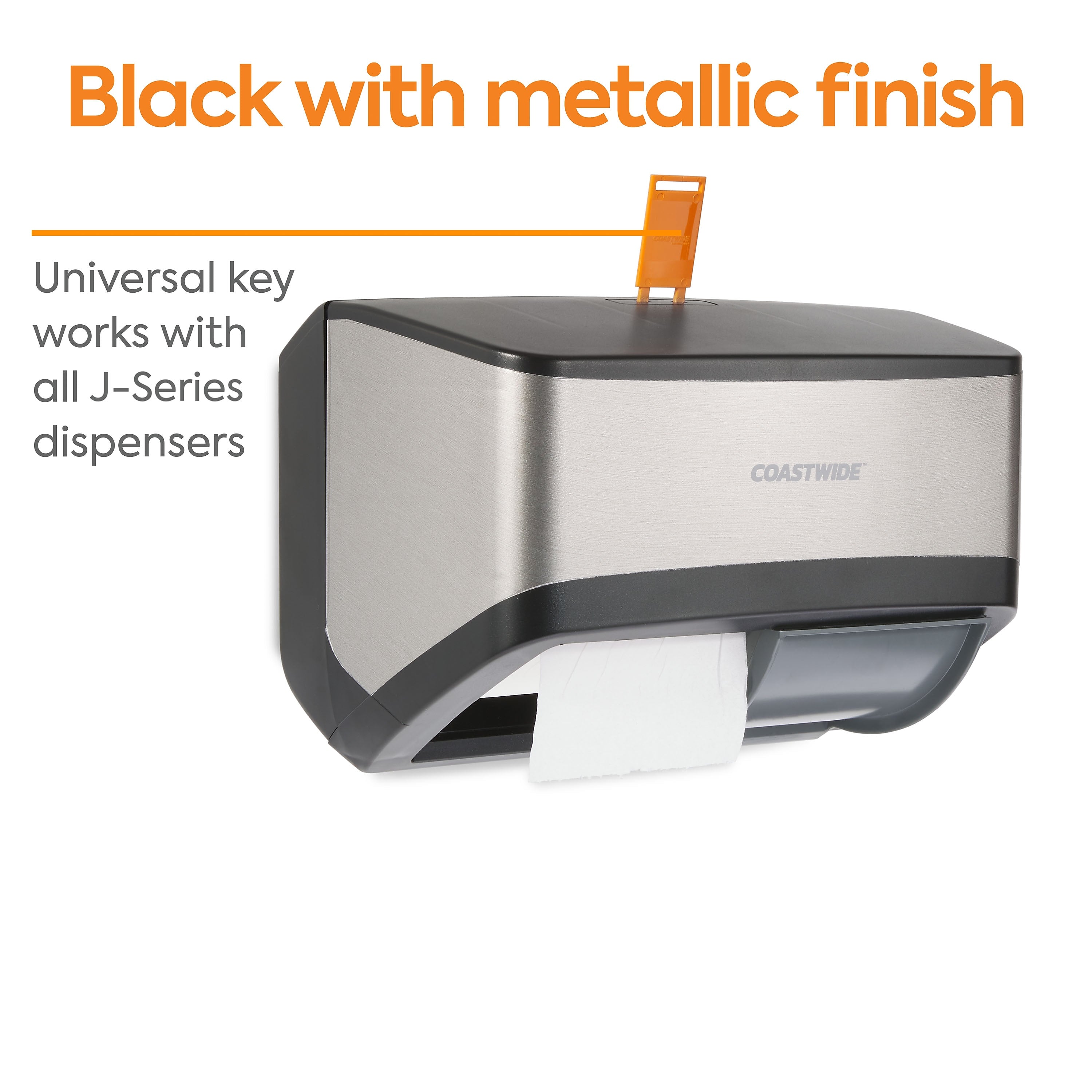 Coastwide Professional™ J-Series Duo Bath Tissue Dispenser, Black/Metallic