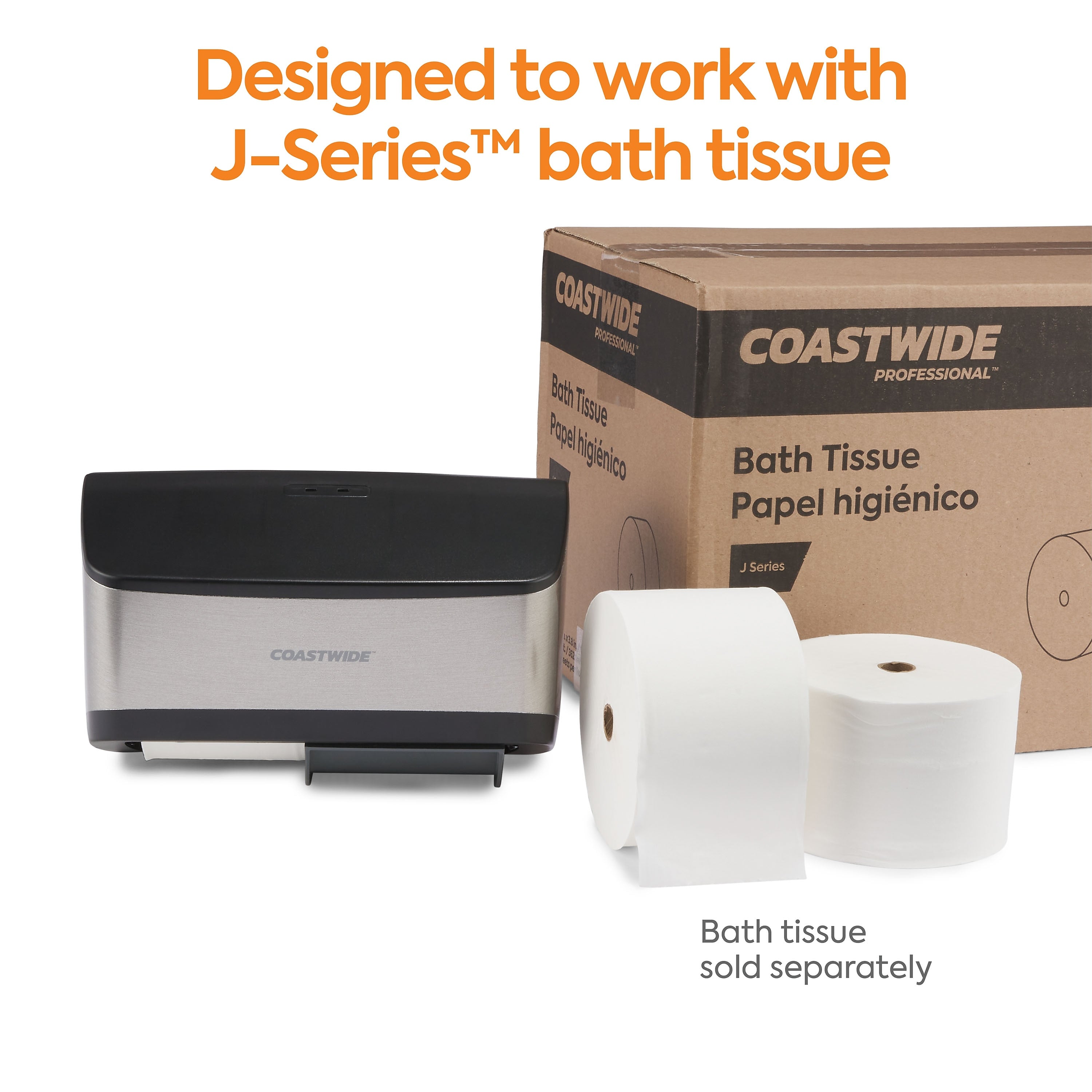 Coastwide Professional™ J-Series Duo Bath Tissue Dispenser, Black/Metallic