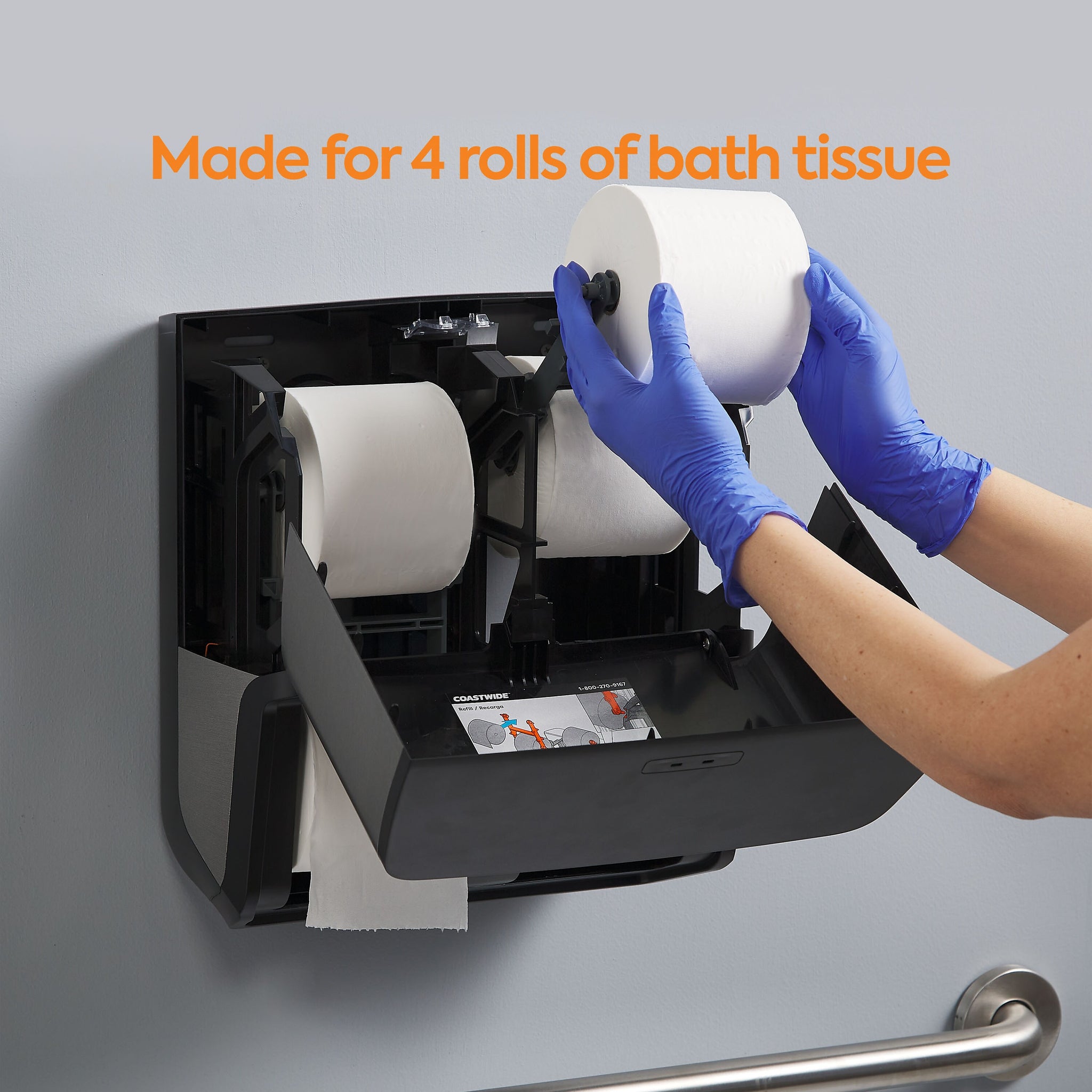 Coastwide Professional™ J-Series Quad Bath Tissue Dispenser, Black/Metallic