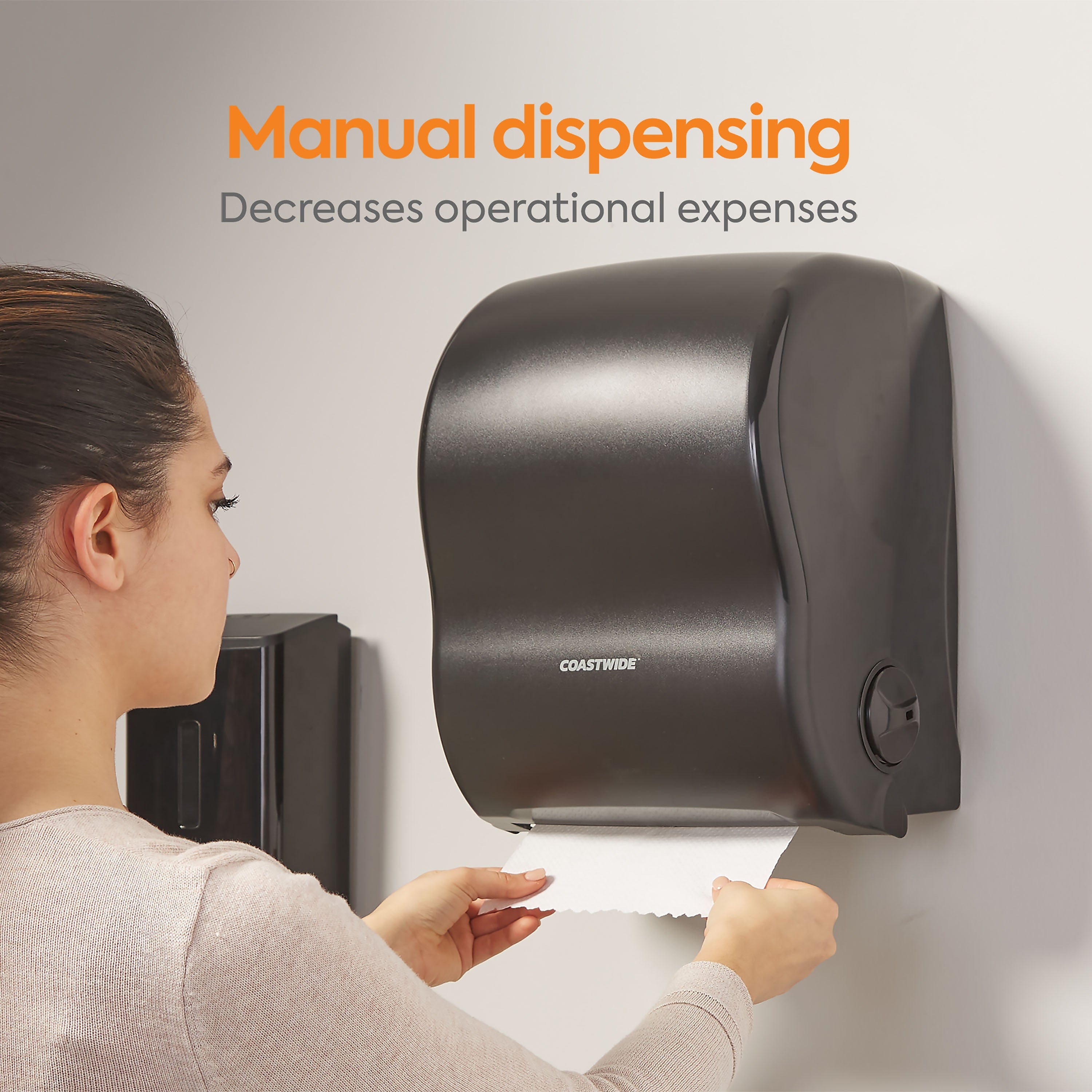 Coastwide Professional™ Manual Auto-Cut Hardwound Paper Towel Dispenser, Black