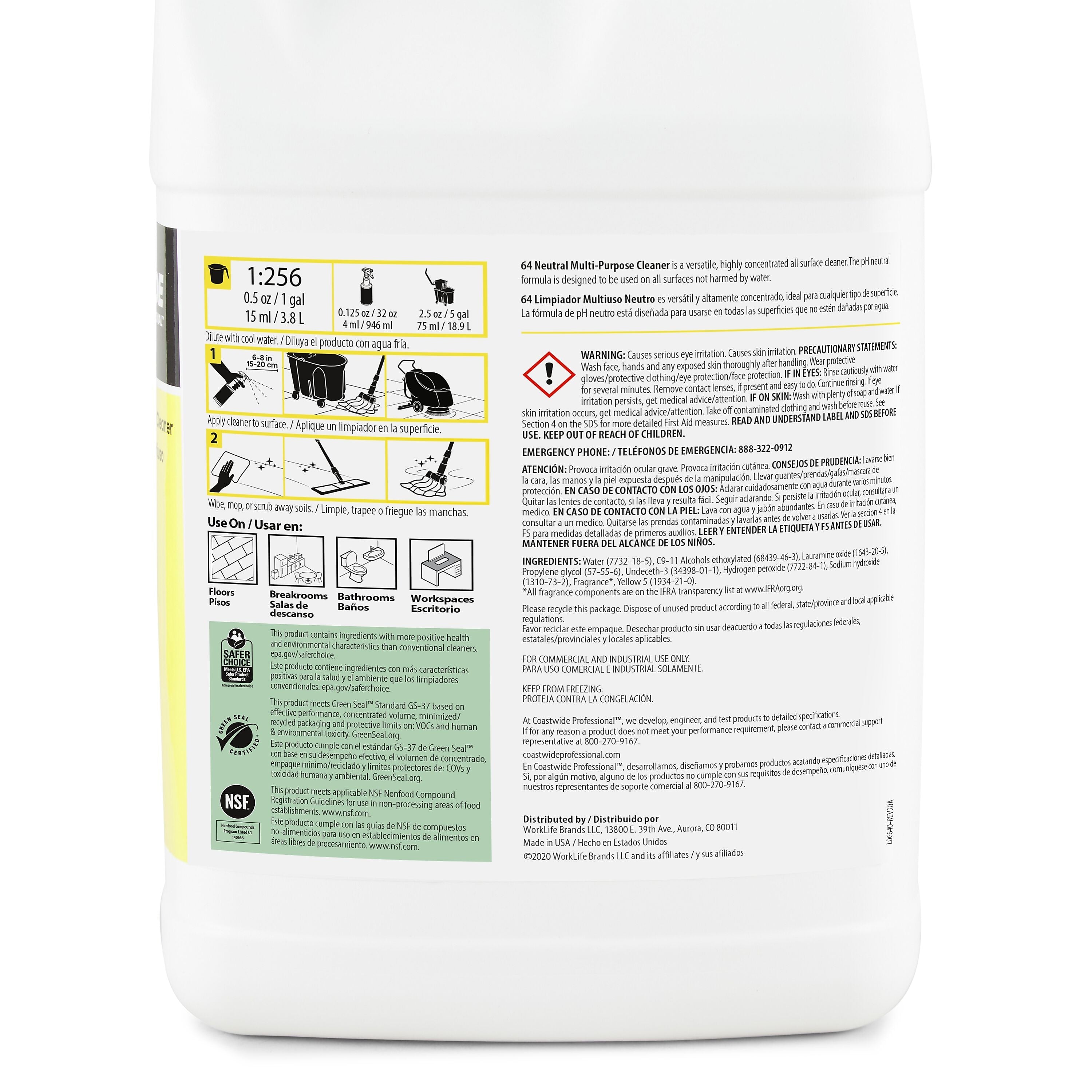 Coastwide Professional Multi-Purpose Neutral Cleaner 64, 3.78L, 4/Carton