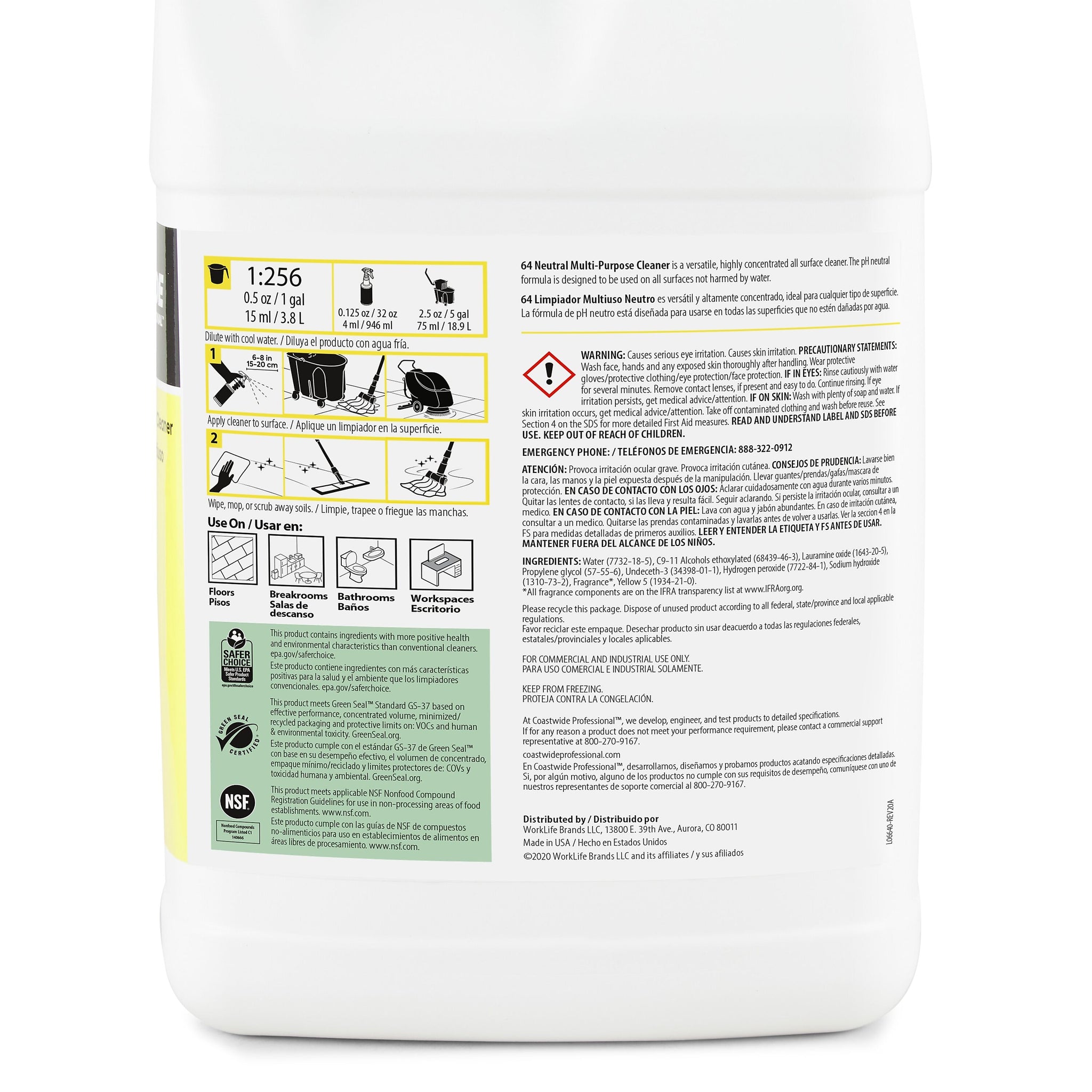 Coastwide Professional Multi-Purpose Neutral Cleaner 64, 3.78L, 4/Carton