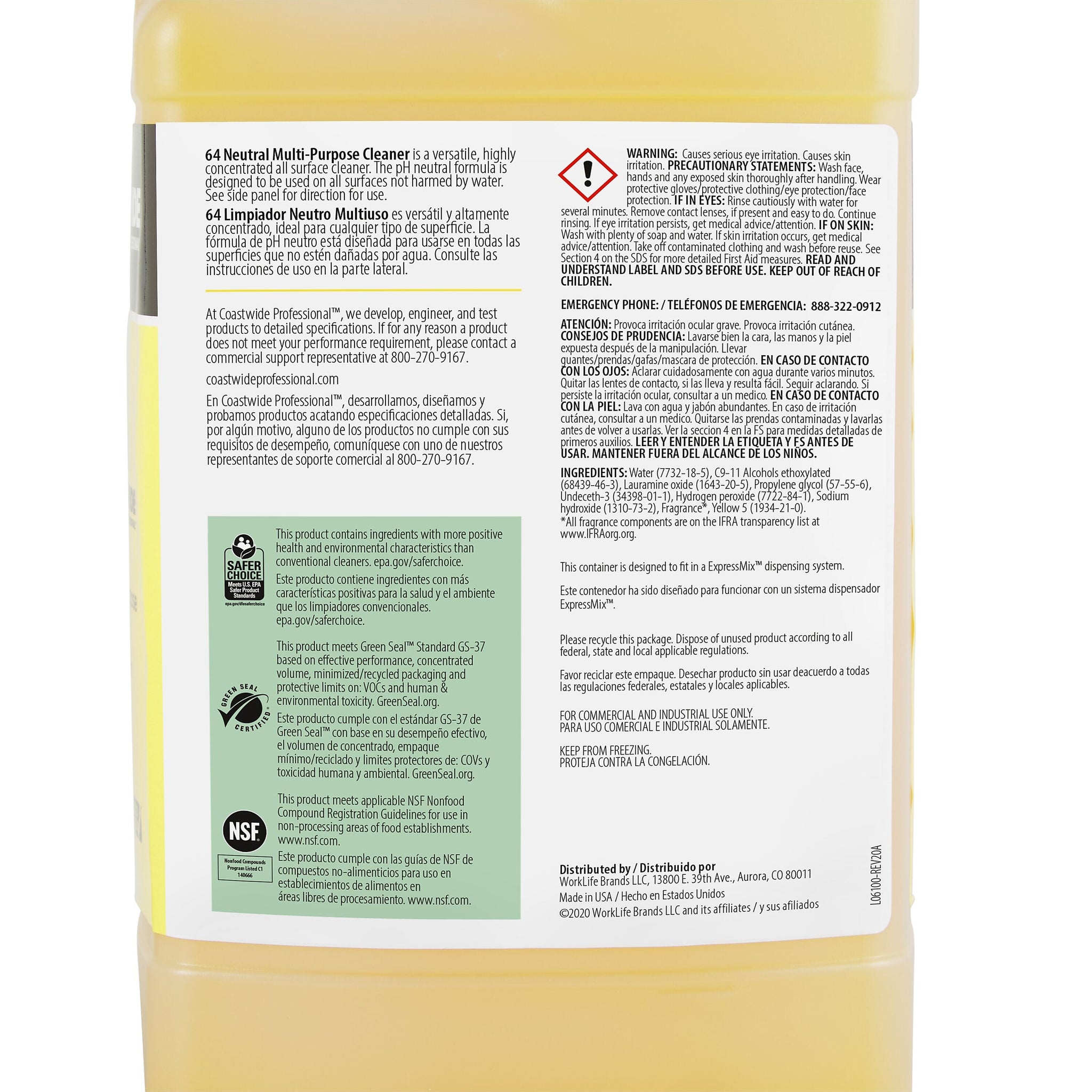 Coastwide Professional Multi-Purpose Neutral Cleaner 64 Concentrate for ExpressMix, 3.25L, 2/Carton