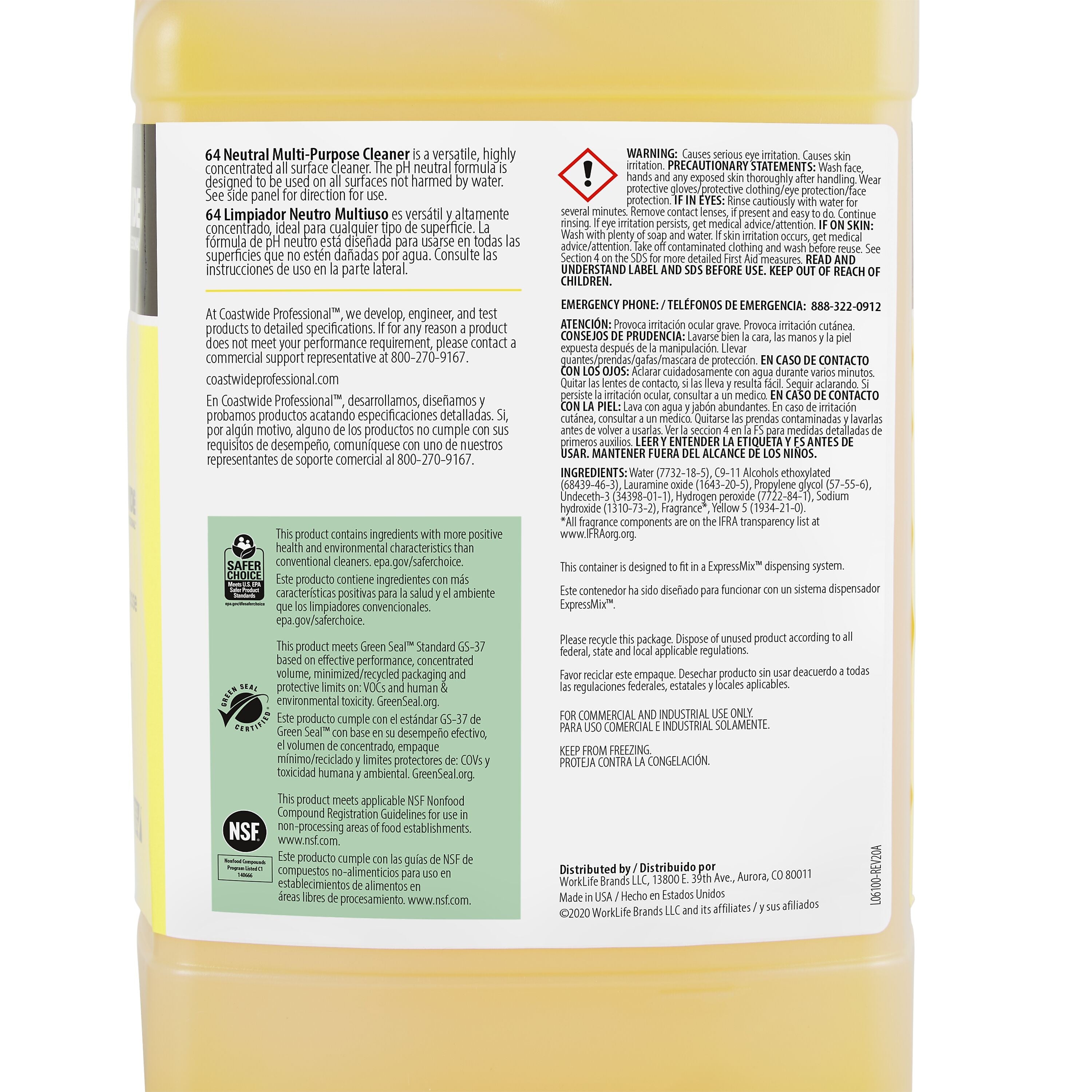 Coastwide Professional Multi-Purpose Neutral Cleaner 64 Concentrate for ExpressMix, 3.25L, 2/Carton