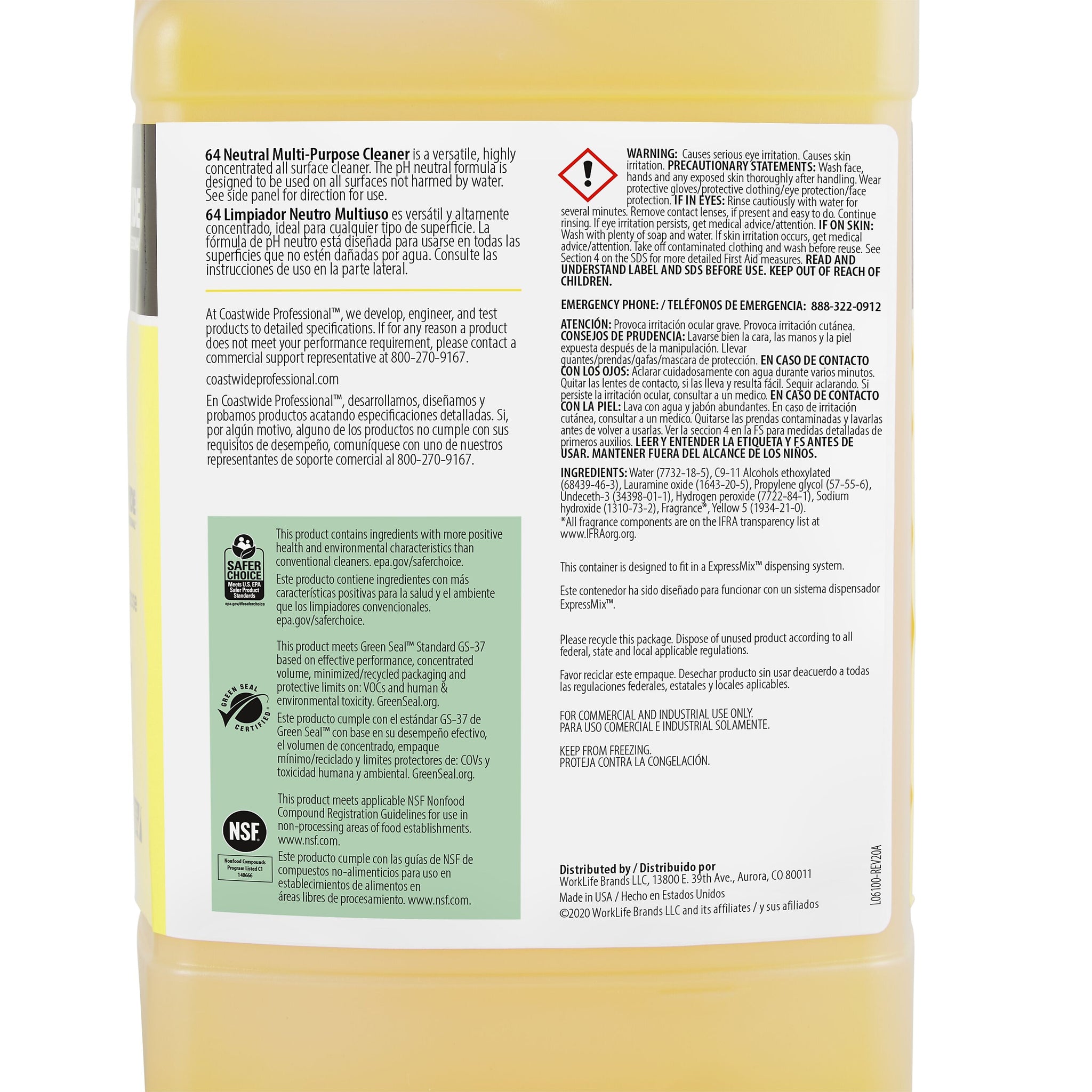 Coastwide Professional Multi-Purpose Neutral Cleaner 64 Concentrate for ExpressMix, 3.25L, 2/Carton