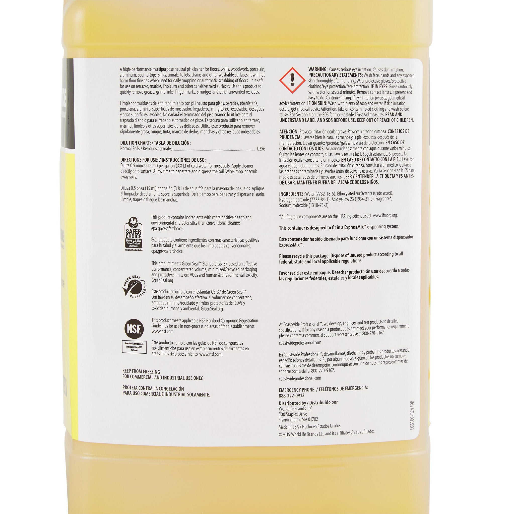 Coastwide Professional Multi-Purpose Neutral Cleaner 64 Concentrate for ExpressMix, 3.25L, 2/Carton