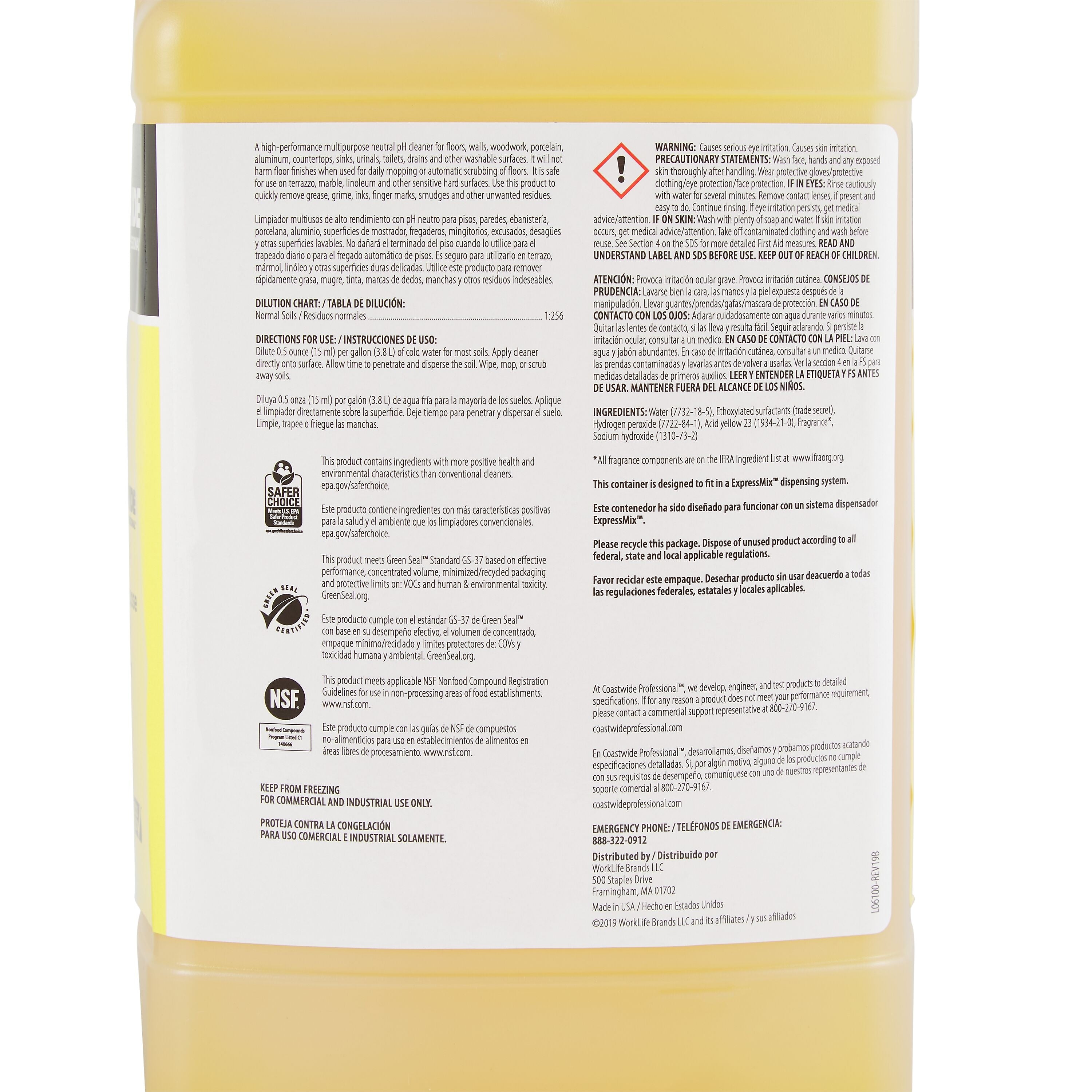 Coastwide Professional Multi-Purpose Neutral Cleaner 64 Concentrate for ExpressMix, 3.25L, 2/Carton
