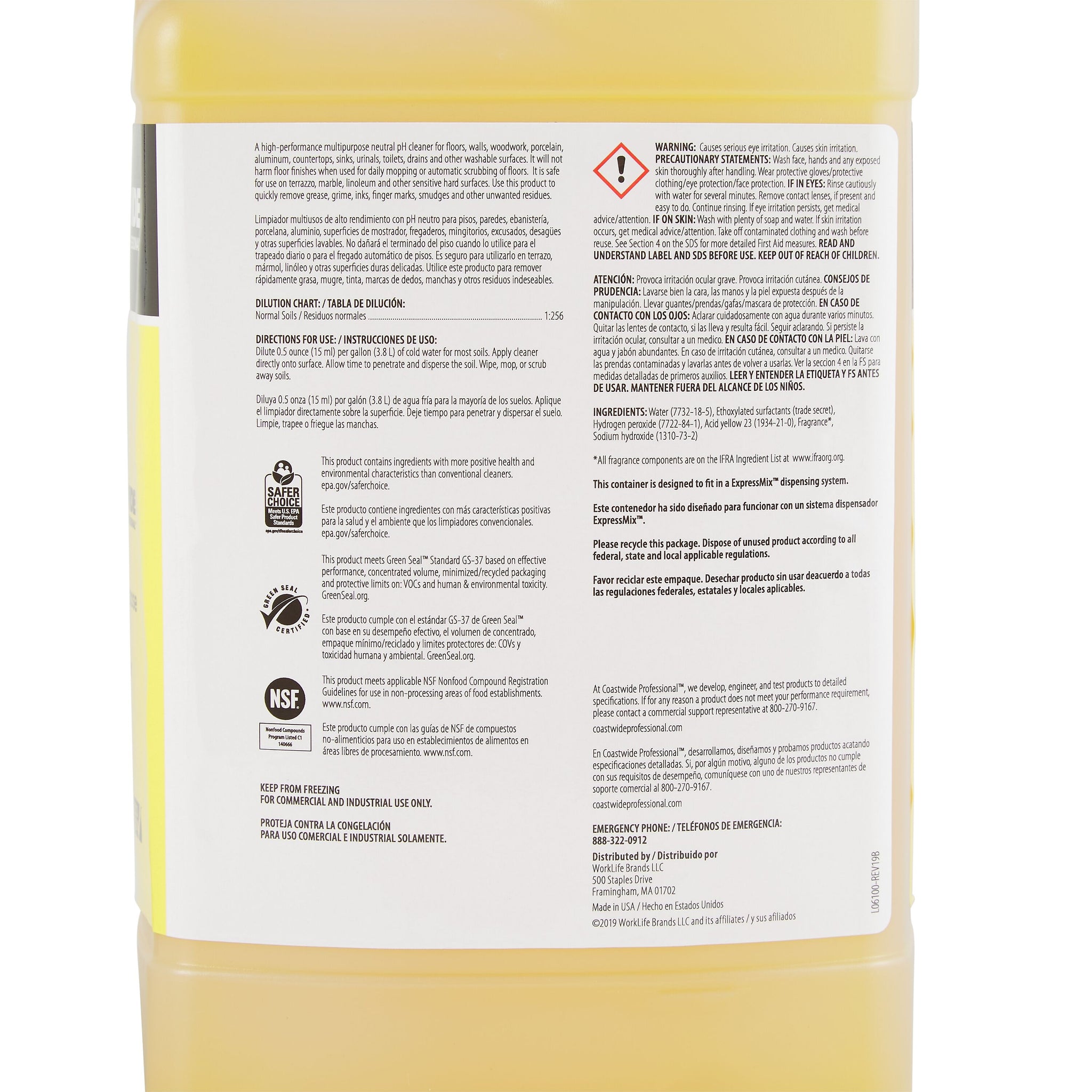 Coastwide Professional Multi-Purpose Neutral Cleaner 64 Concentrate for ExpressMix, 3.25L, 2/Carton