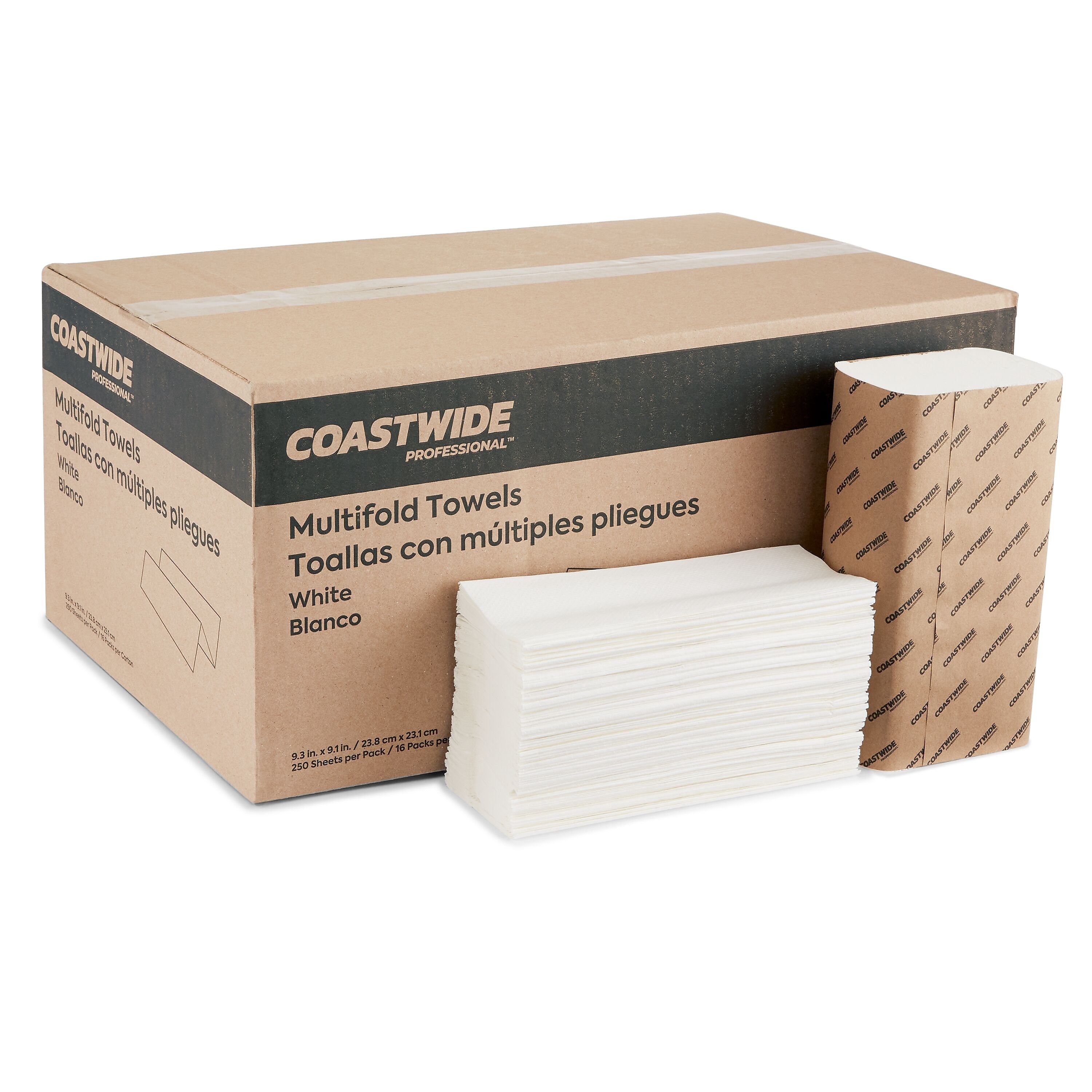 Coastwide Professional™ Multifold Paper Towels, 1-ply, 250 Sheets/Pack, 16 Packs/Carton