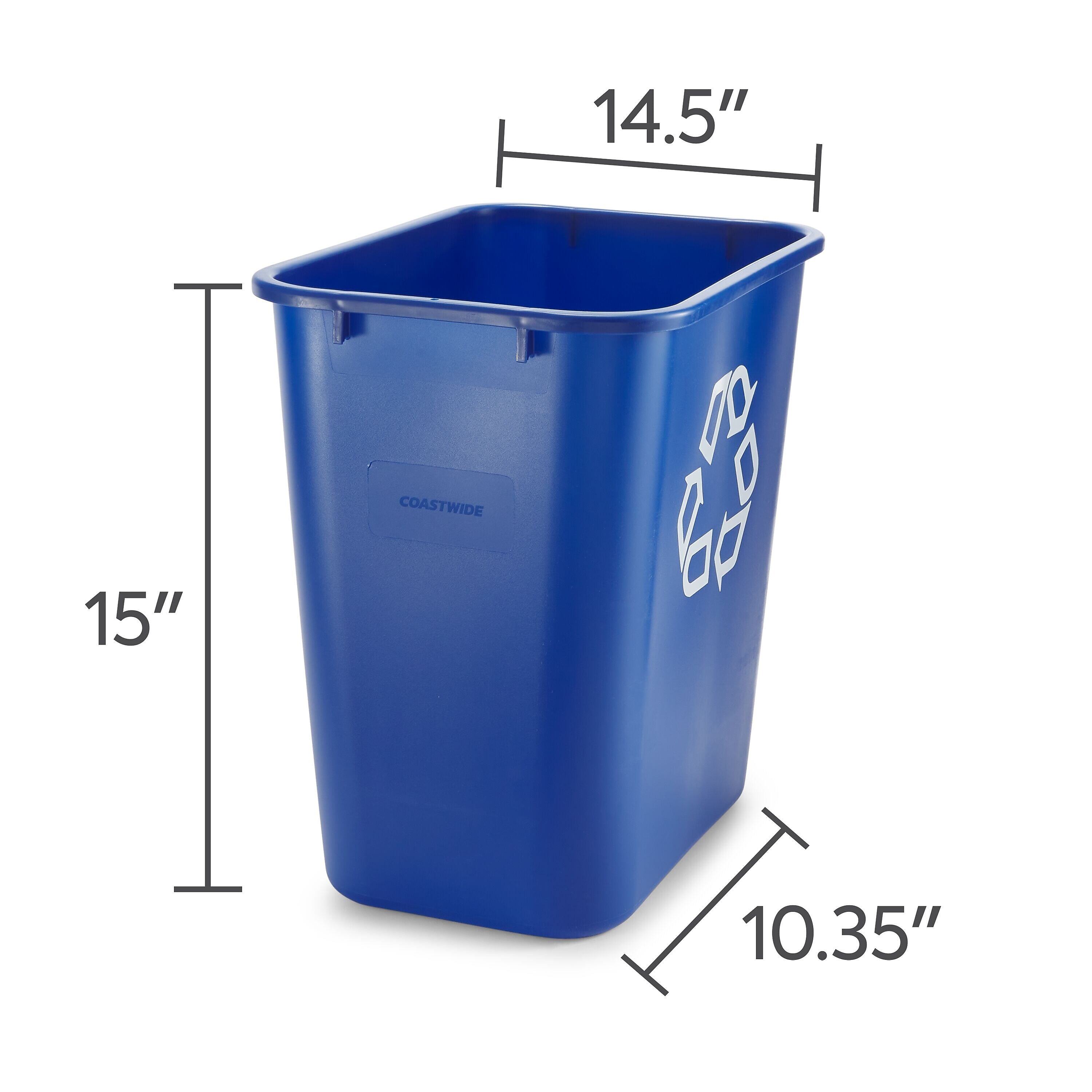 Coastwide Professional™ Plastic Indoor Recycling Container Without Lid, Blue Soft Molded Plastic, 7 Gallon