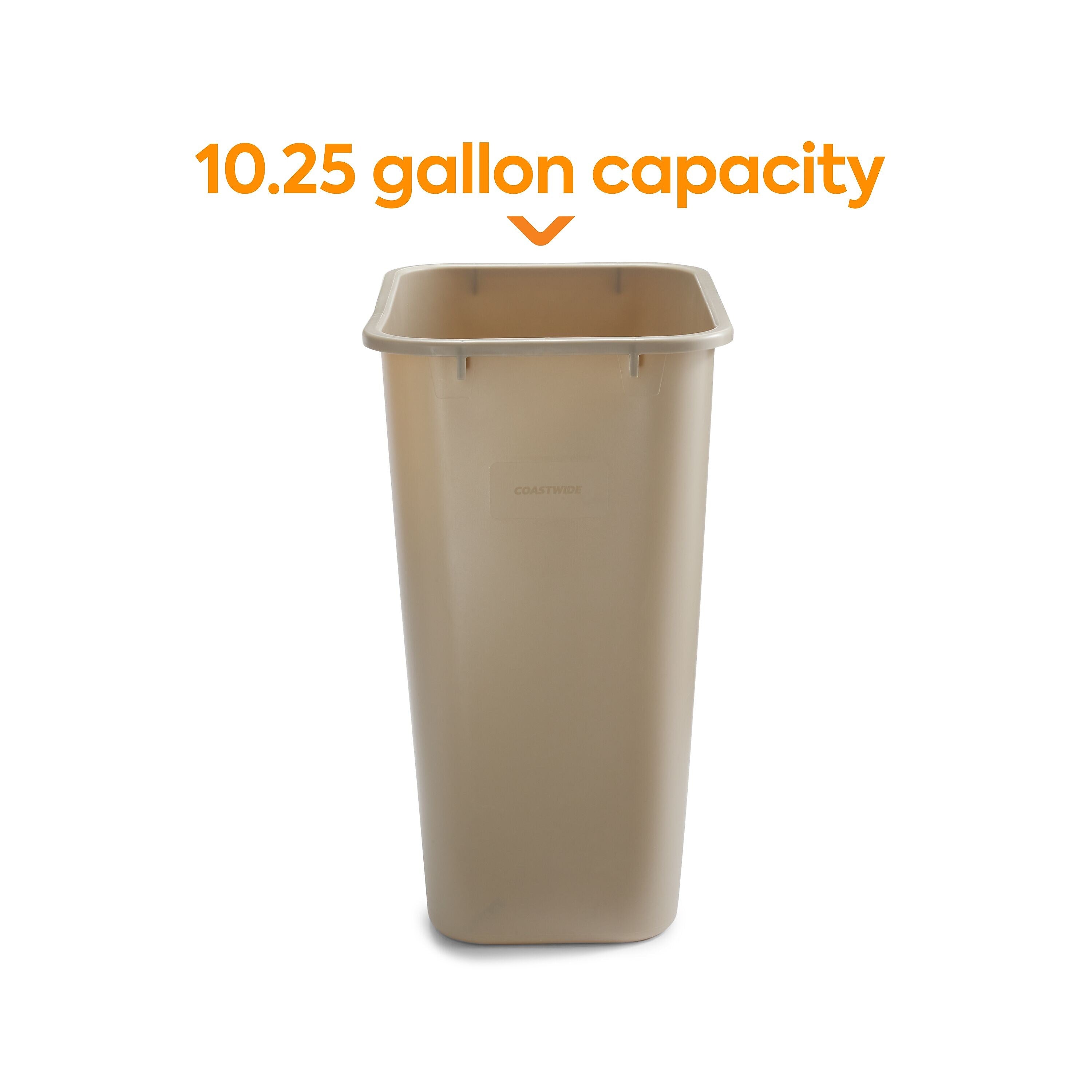 Coastwide Professional™ Plastic Trash Can, 10.25 Gallon, Beige