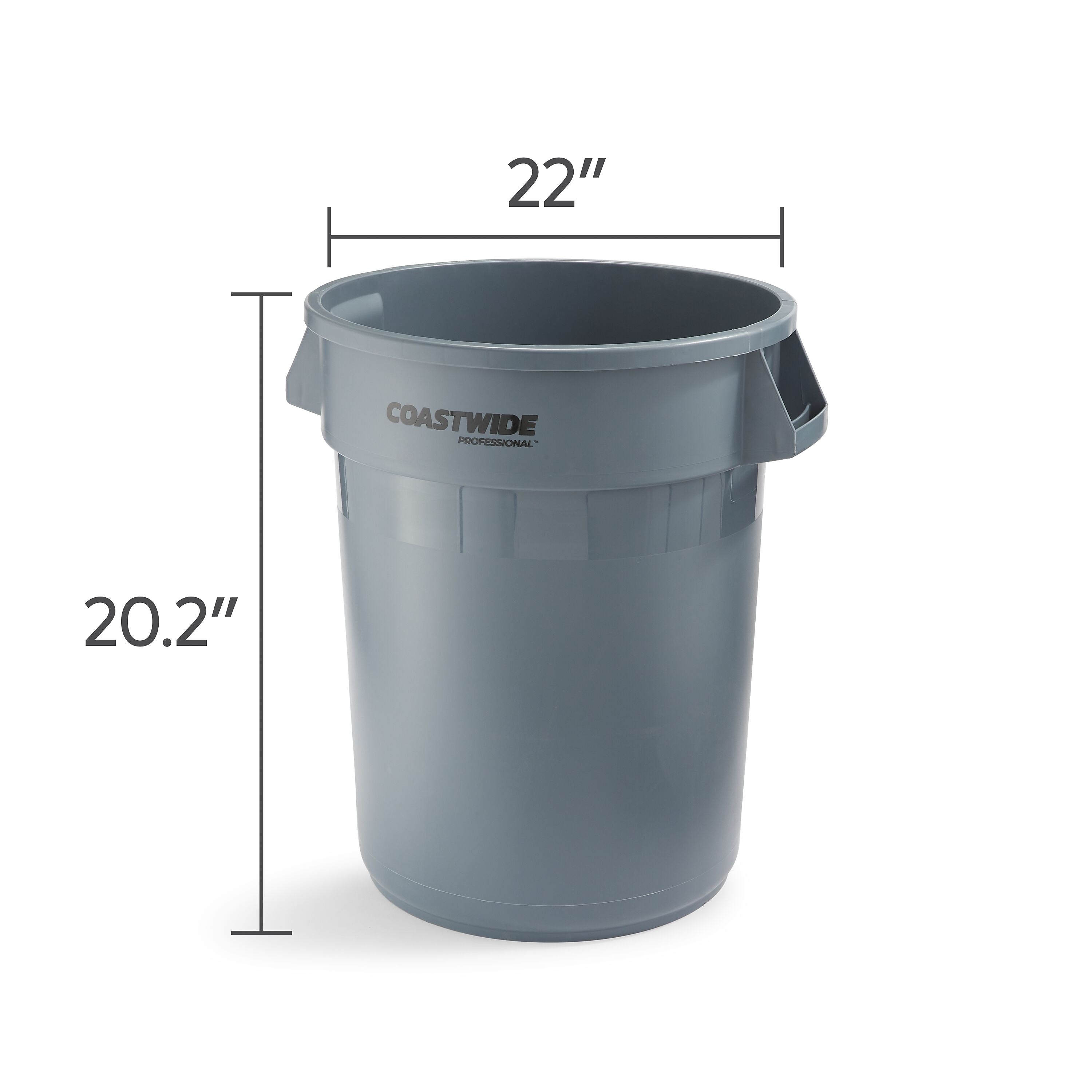 Coastwide Professional™ Plastic Trash Can with no Lid, Gray, 32 Gal.