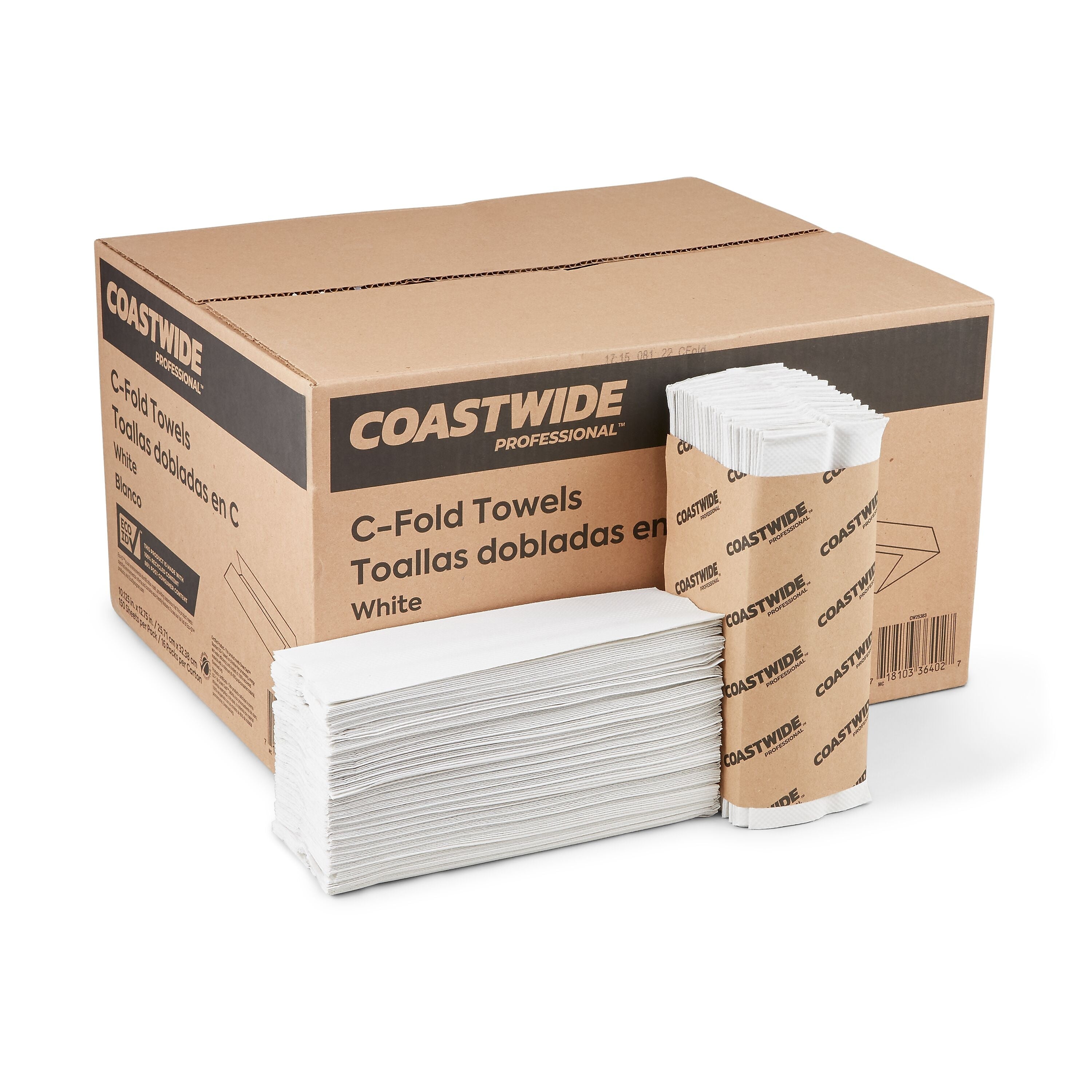Coastwide Professional™ Recycled C-Fold Paper Towels, 1-Ply, 150 Sheets/Pack, 2400 Sheets/Carton