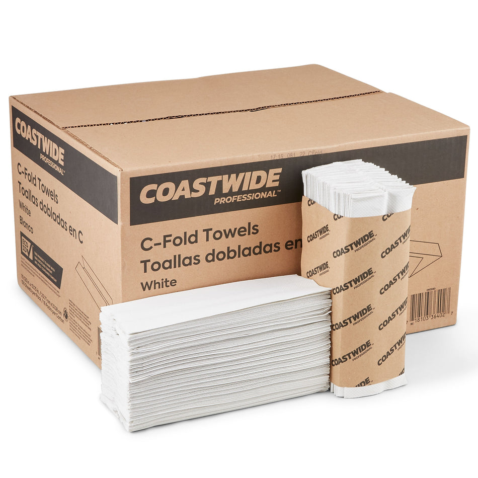 Coastwide Professional™ Recycled C-Fold Paper Towels, 1-Ply, 150 Sheets/Pack, 2400 Sheets/Carton