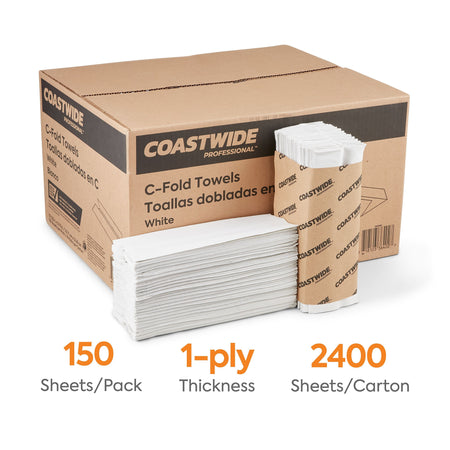 Coastwide Professional™ Recycled C-Fold Paper Towels, 1-Ply, 150 Sheets/Pack, 2400 Sheets/Carton