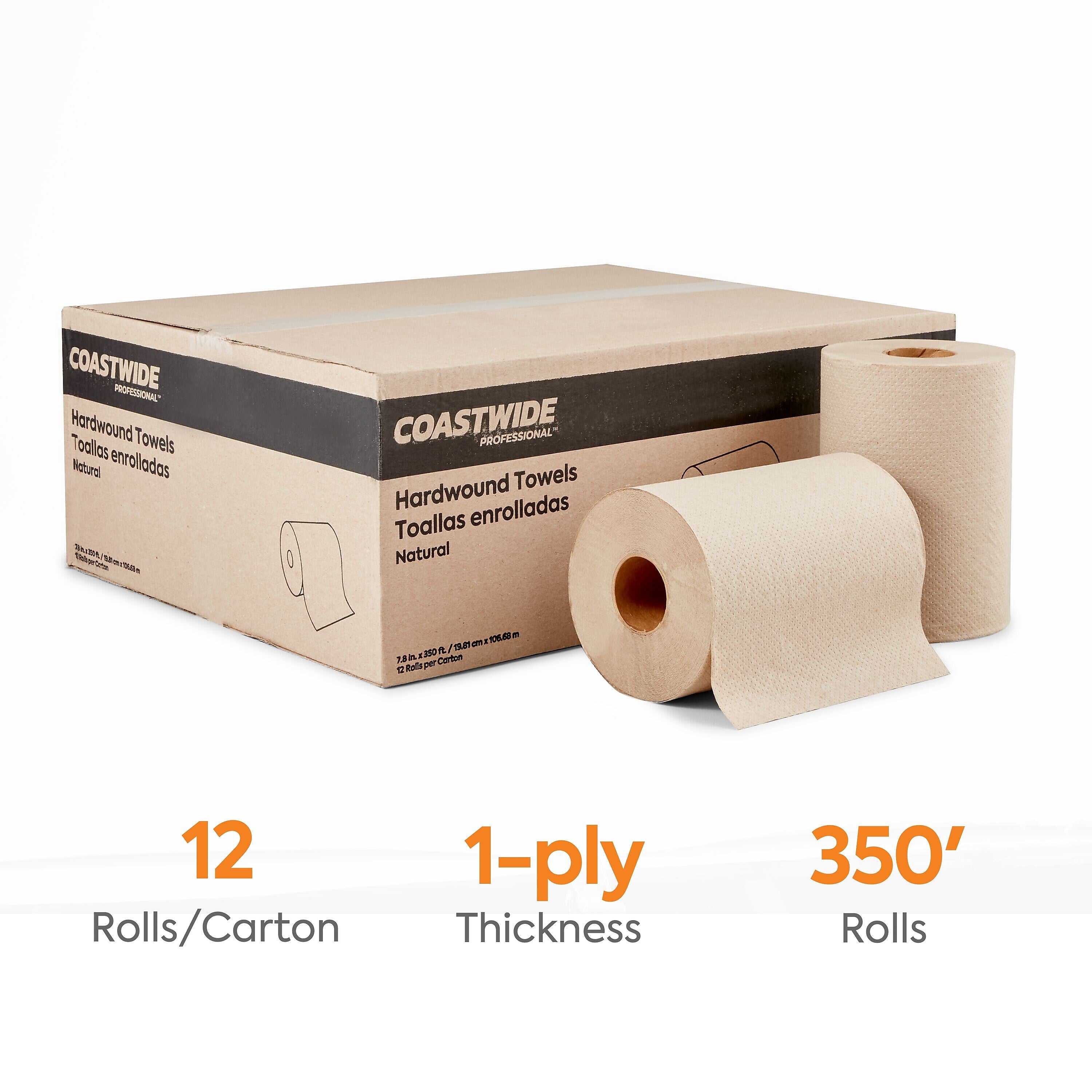 Coastwide Professional™ Recycled Hardwound Paper Towels, 1-Ply, 350 ft./Roll, 12 Rolls/Carton