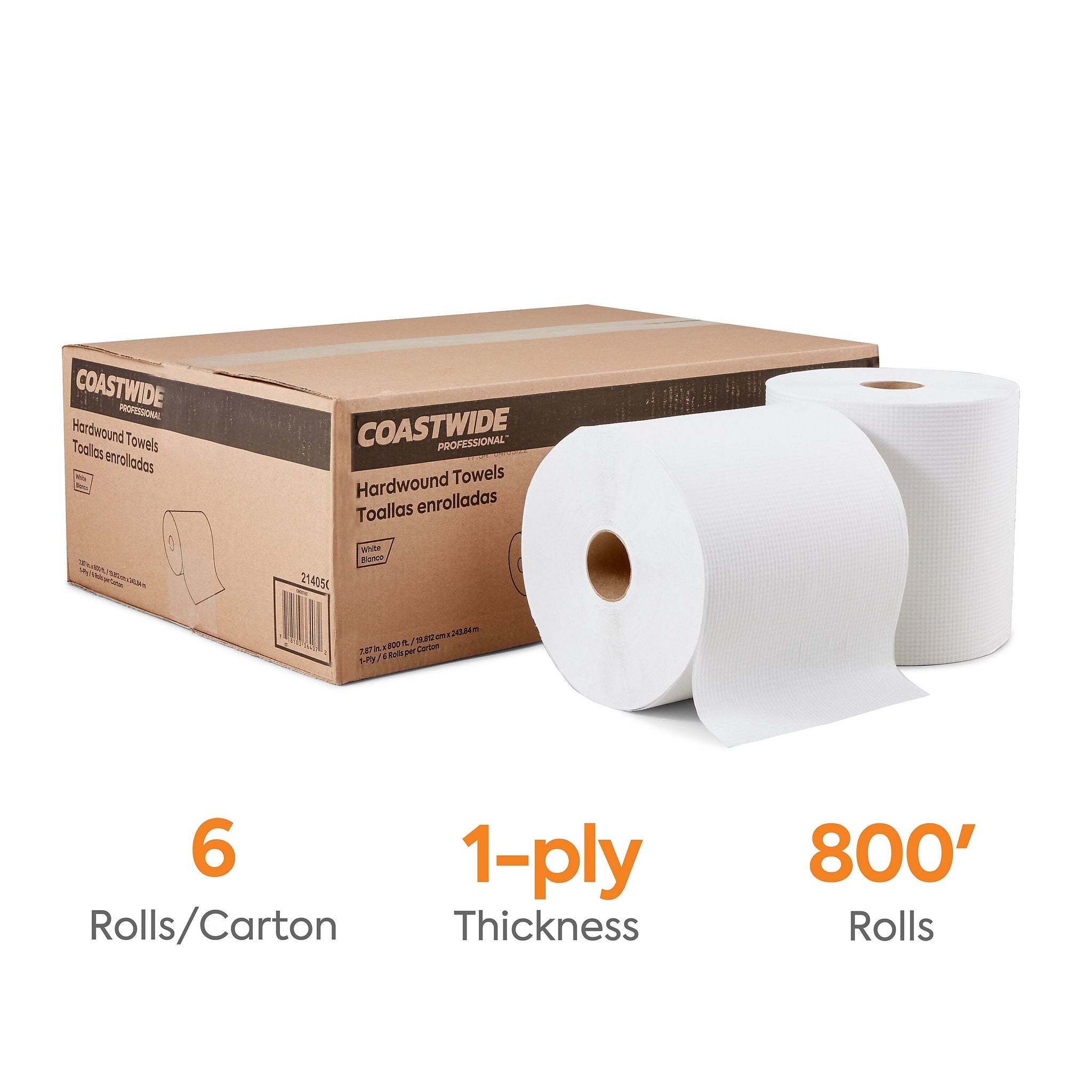 Coastwide Professional™ Recycled Hardwound Paper Towels, 1-Ply, 800 ft./Roll, 6 Rolls/Carton