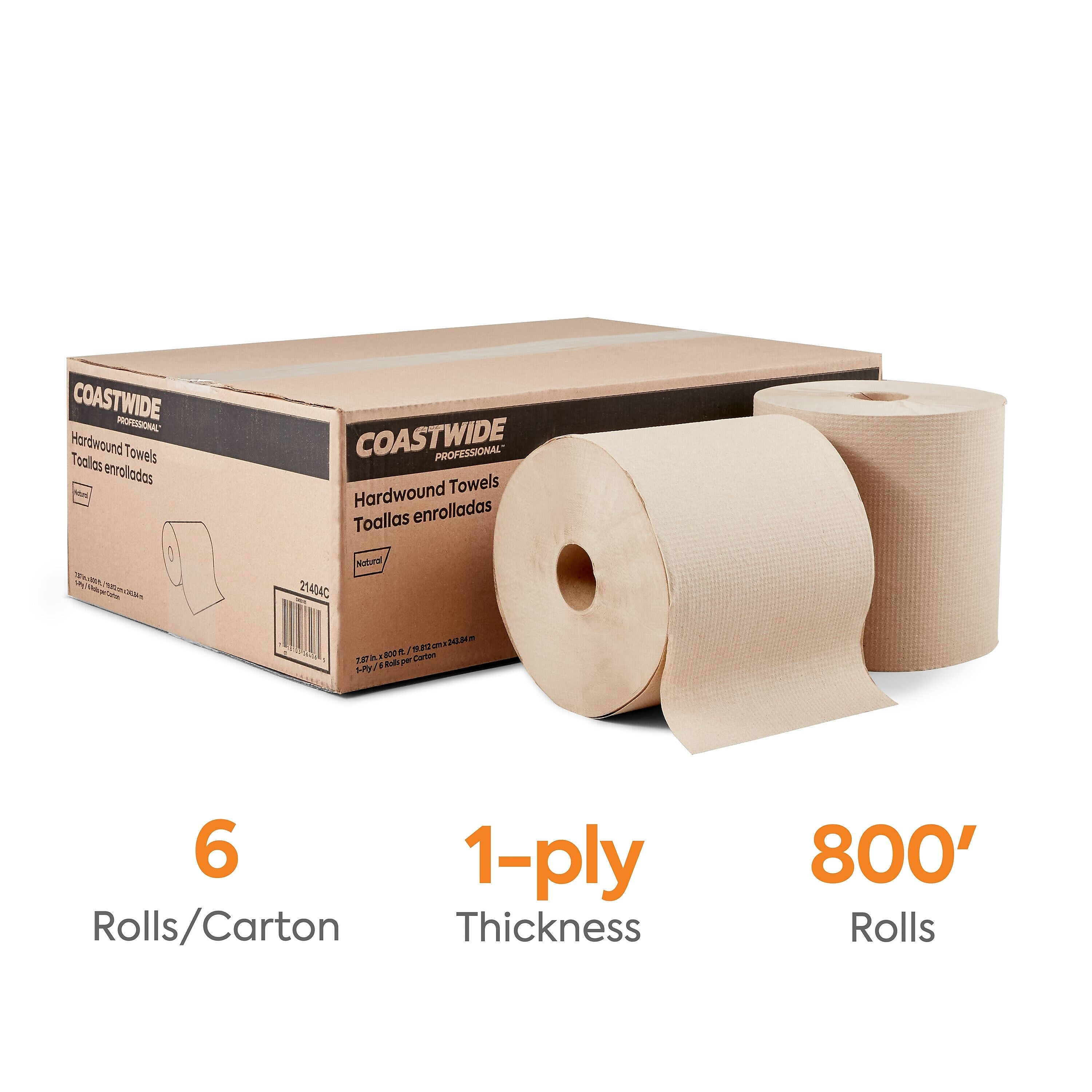 Coastwide Professional™ Recycled Hardwound Paper Towels, 1-Ply, 800 ft./Roll, 6 Rolls/Carton