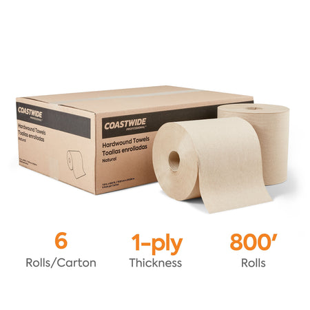 Coastwide Professional™ Recycled Hardwound Paper Towels, 1-ply, 800 ft./Roll, 6 Rolls/Carton