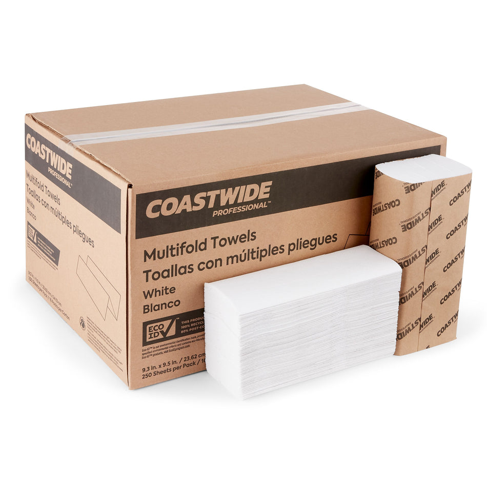 Coastwide Professional™ Recycled Multifold Paper Towels, 1-ply, 250 Sheets/Pack, 16 Packs/Carton