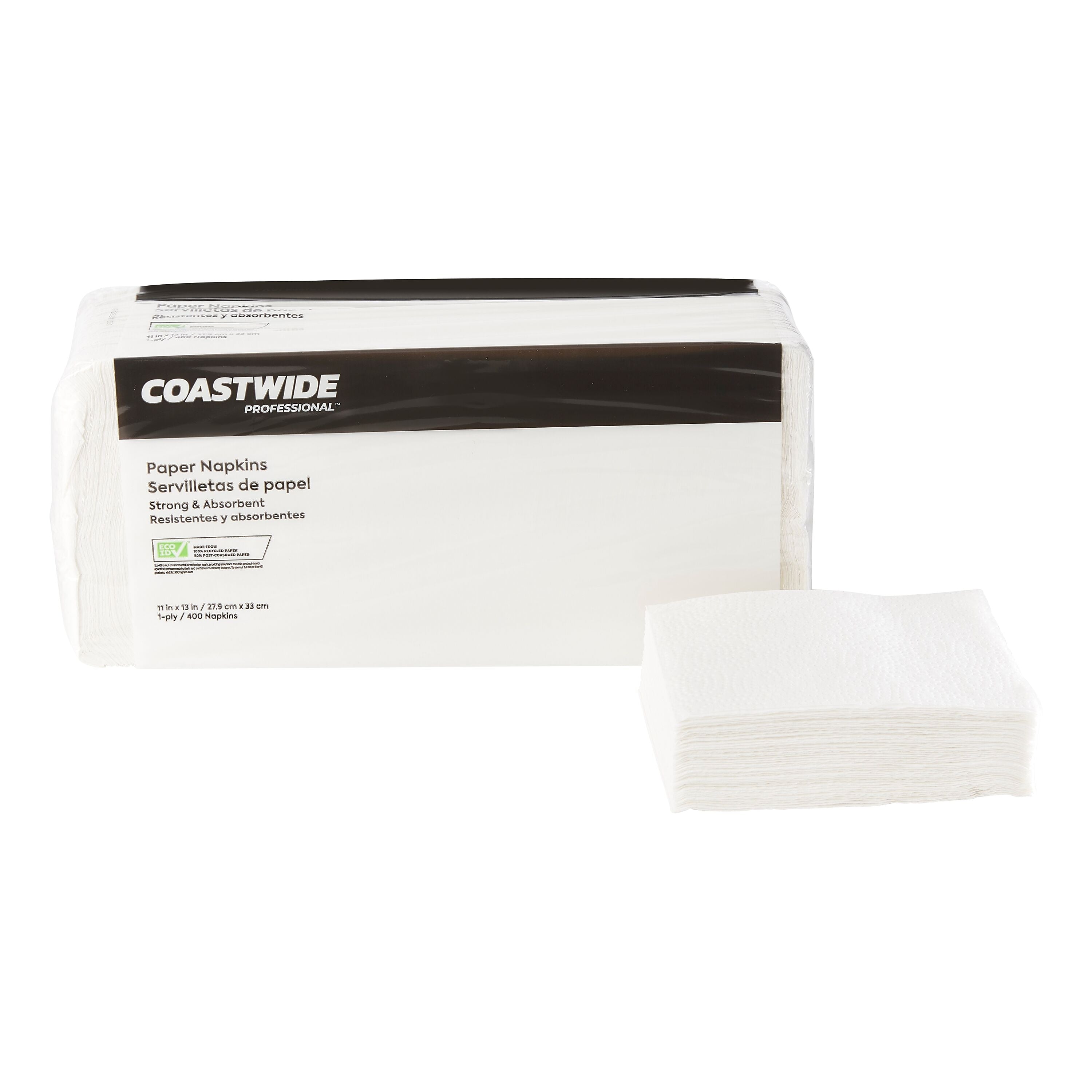 Coastwide Professional™ Recycled Napkin, 1-Ply, White, 400/Pack