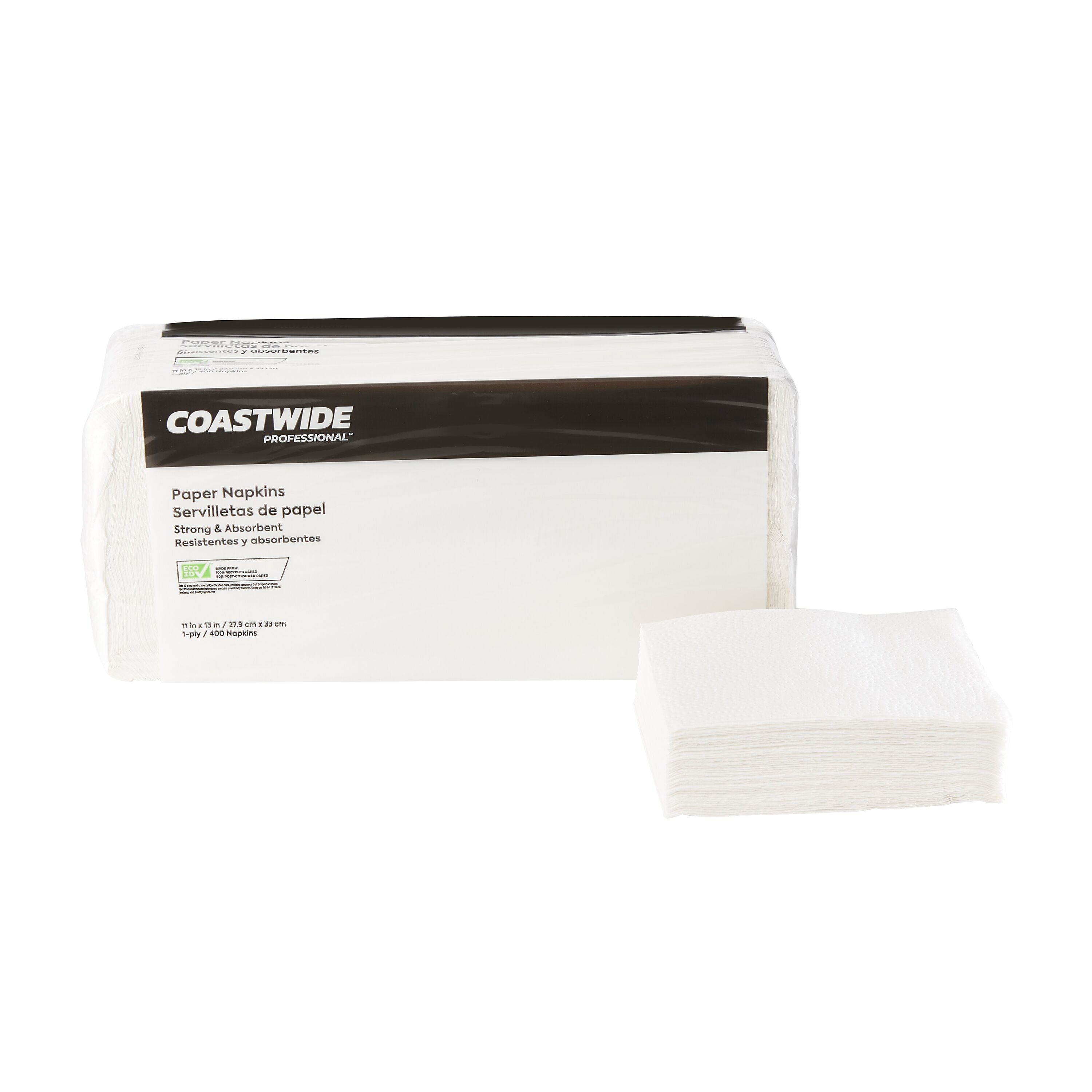 Coastwide Professional™ Recycled Napkin, 1-Ply, White, 400/Pack, 12 Pack/Carton