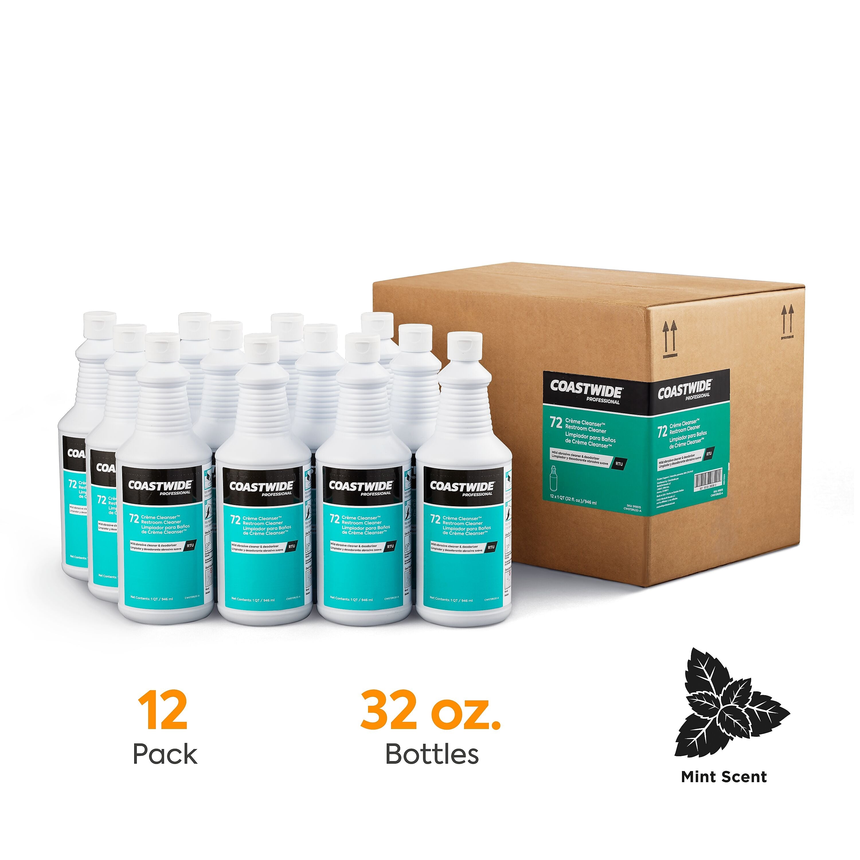 Coastwide Professional™ Restroom Cleaner Creme Cleanser™, Ready To Use, Mint Scent, 32 Oz., 12/Ct
