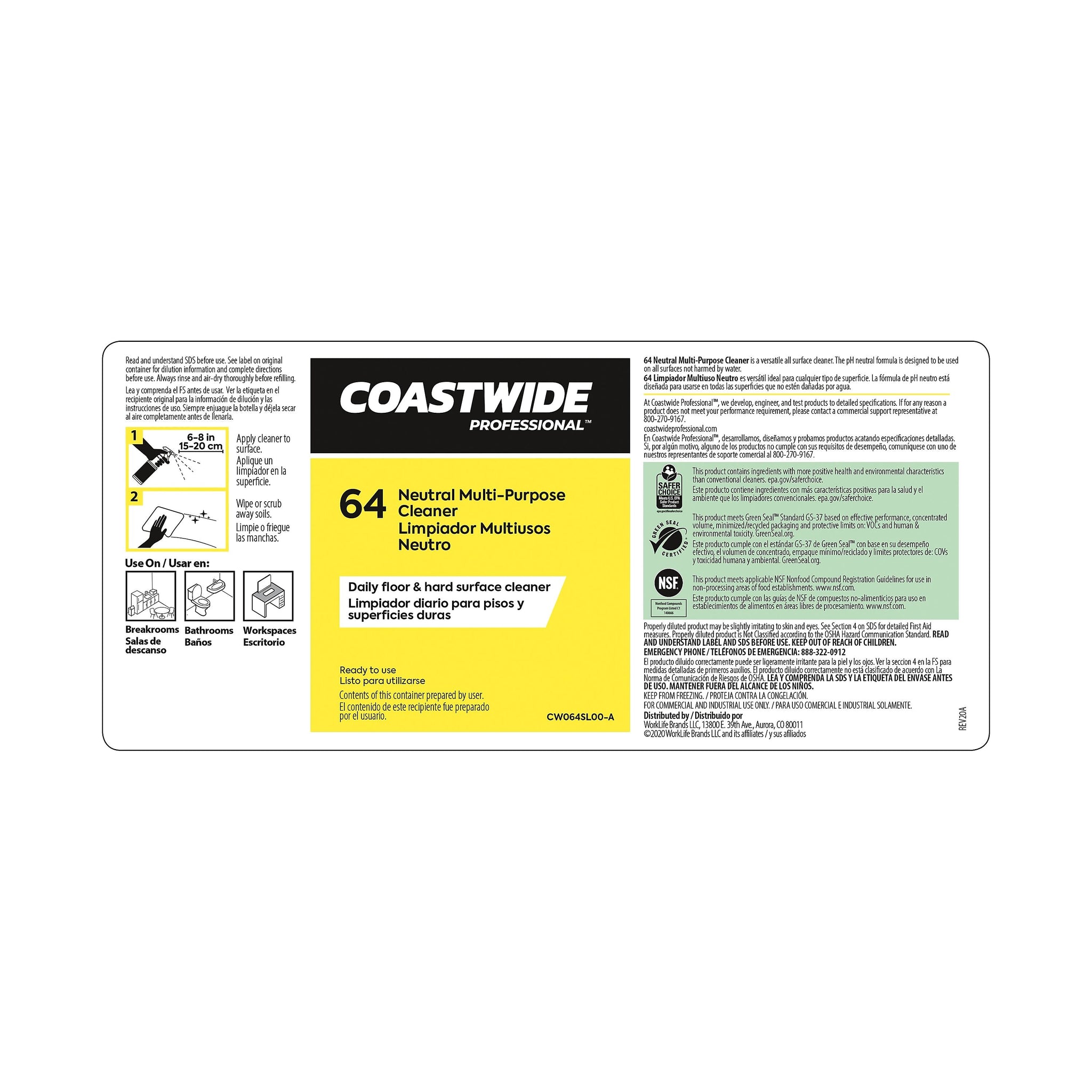 Coastwide Professional™ Secondary Label for Coastwide Professional™ 64 Multi-Purpose Neutral Cleaner