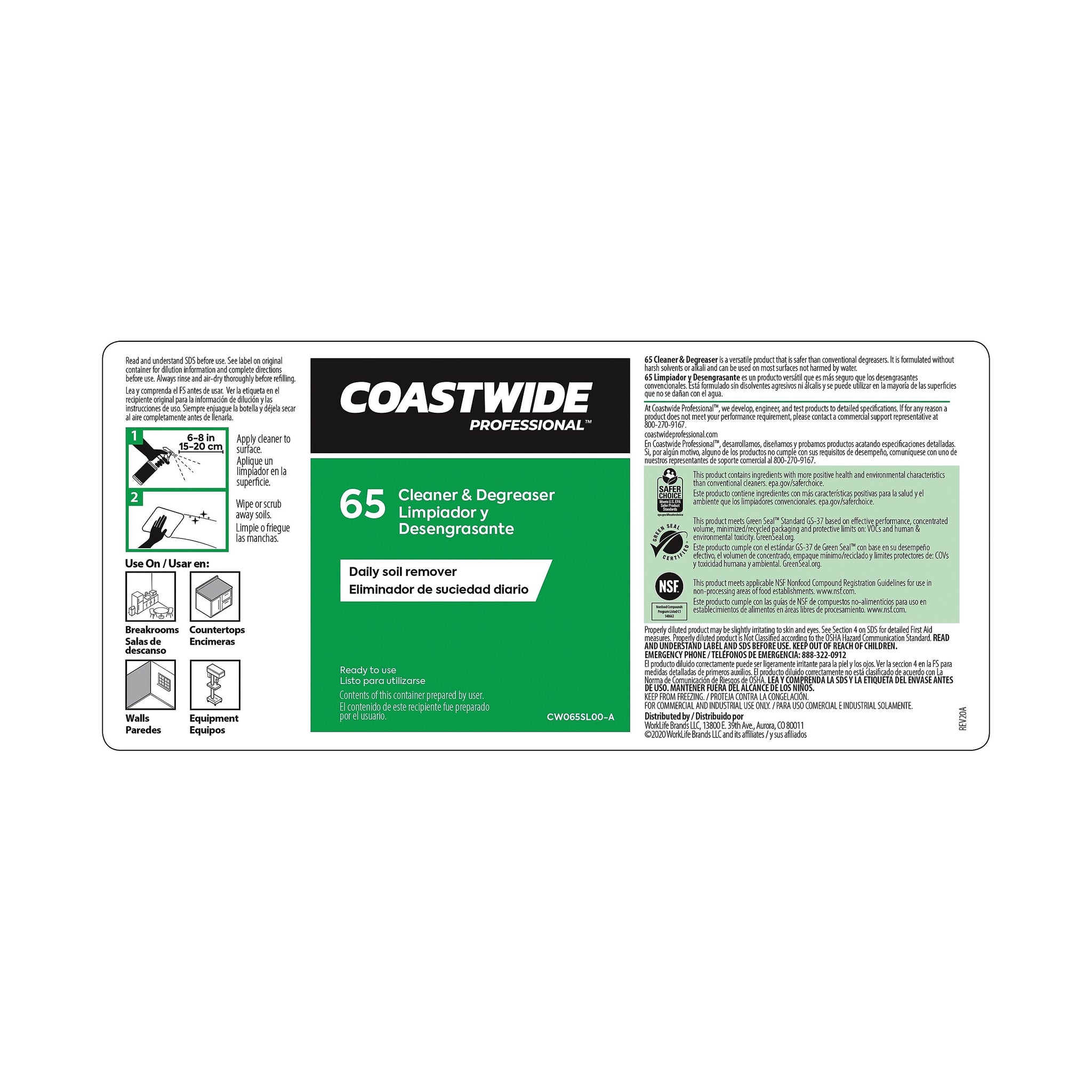 Coastwide Professional™ Secondary Label for Coastwide Professional™ 65 Heavy-Duty Cleaner