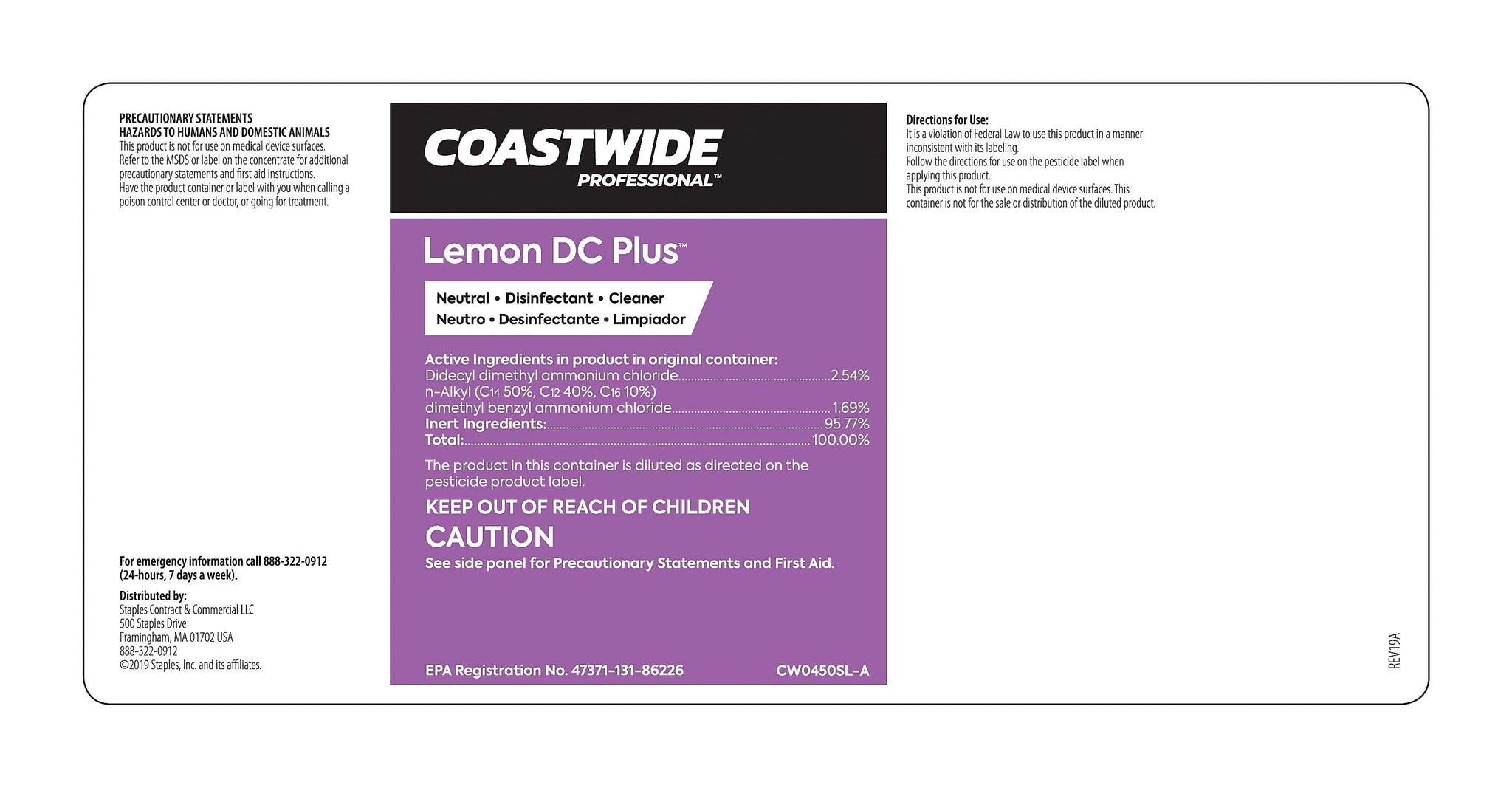 Coastwide Professional™ Secondary Label for Coastwide Professional™ Lemon DC Plus, Each