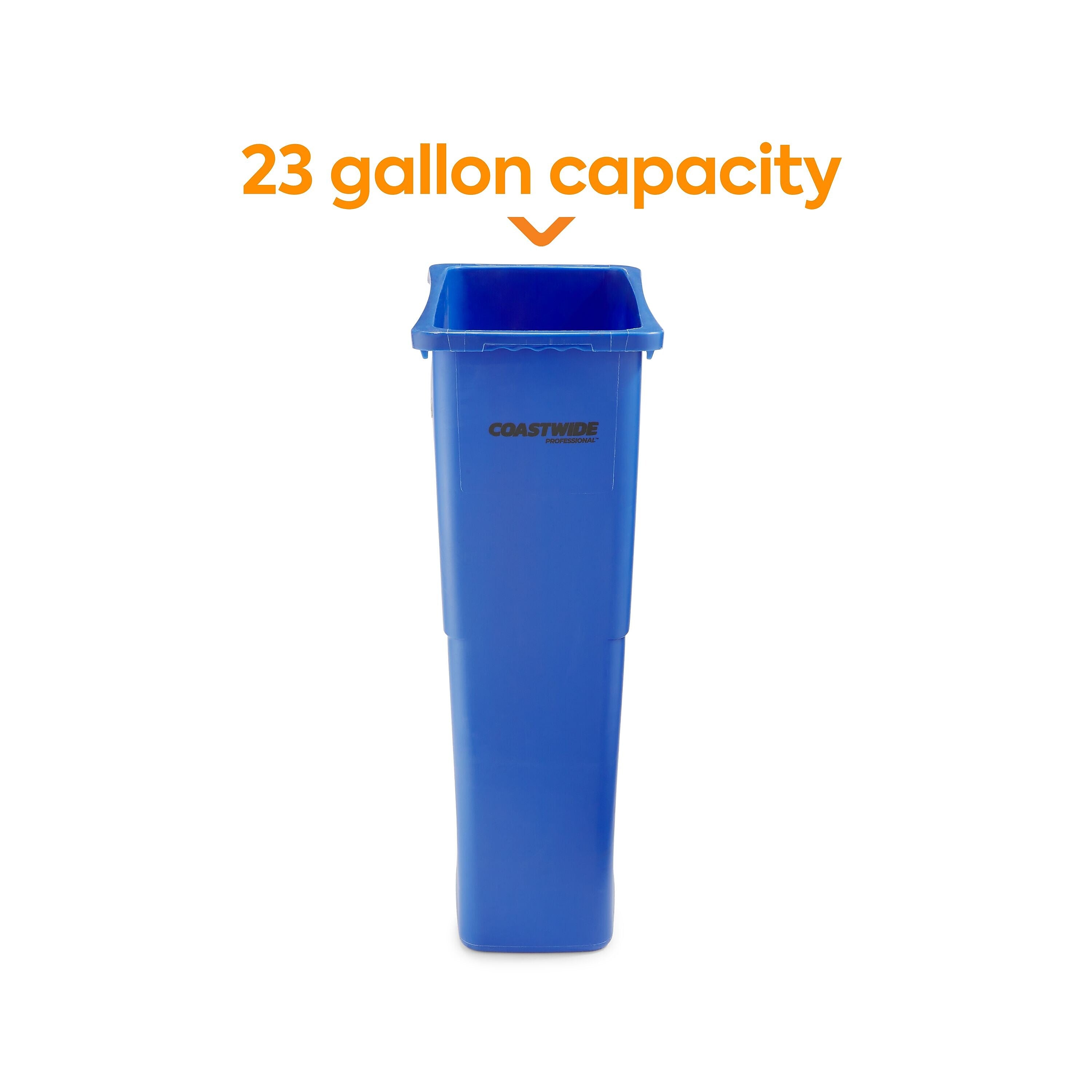 Coastwide Professional™ Slim Plastic Recycling Container with no Lid, 23 Gal., Blue