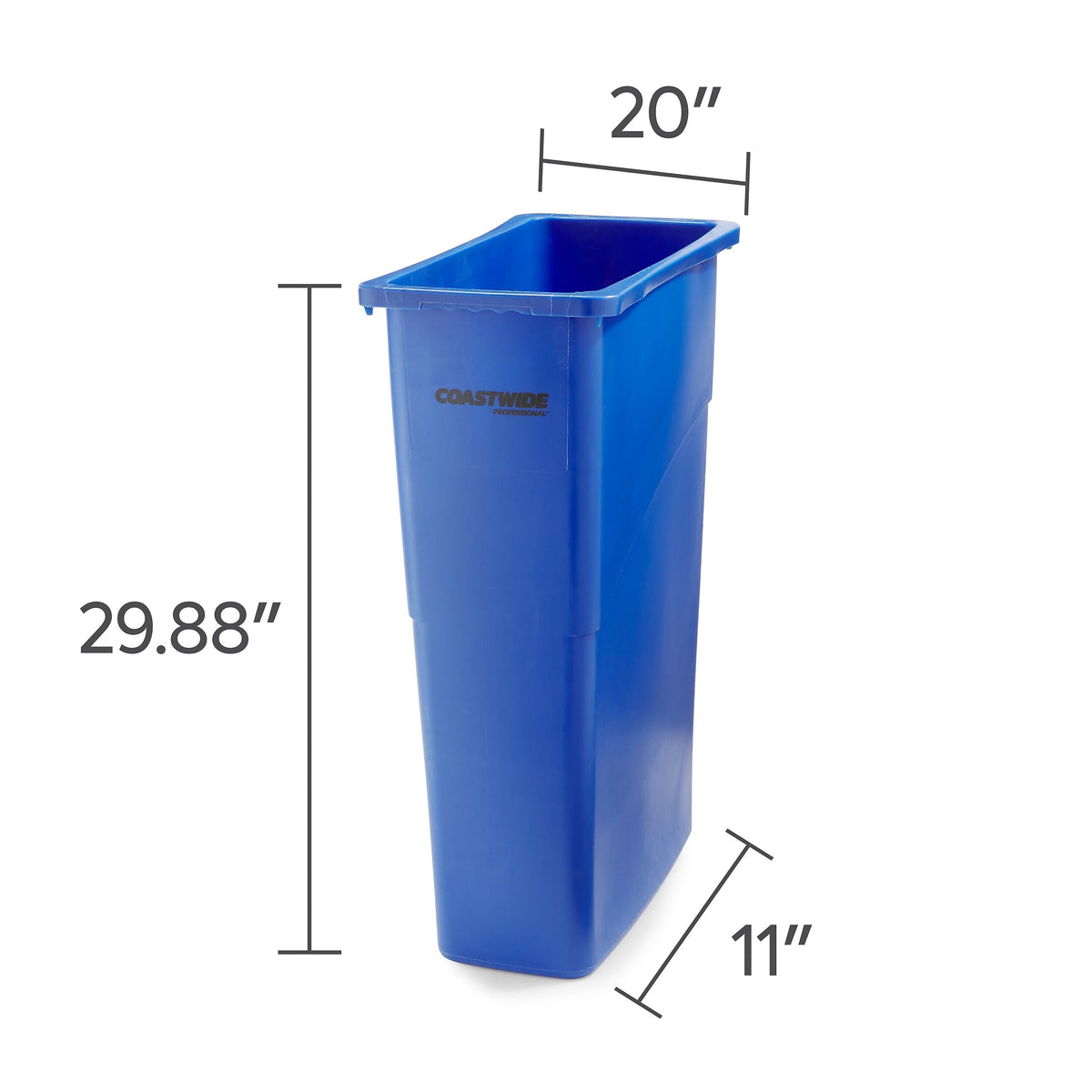 Coastwide Professional™ Slim Plastic Recycling Container with no Lid, 23 Gal., Blue