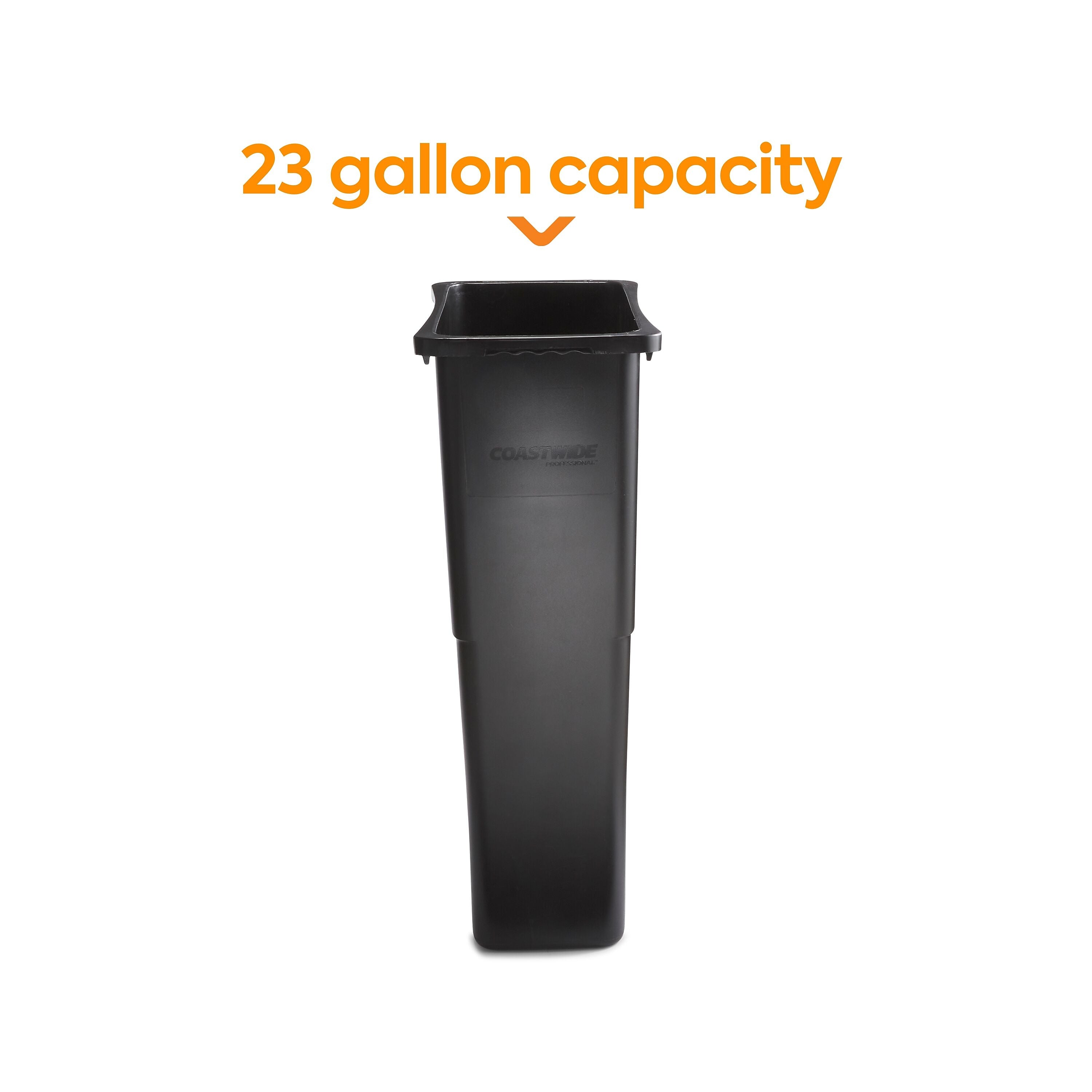 Coastwide Professional™ Slim Plastic Trash Can with no Lid, Black, 23 Gal.