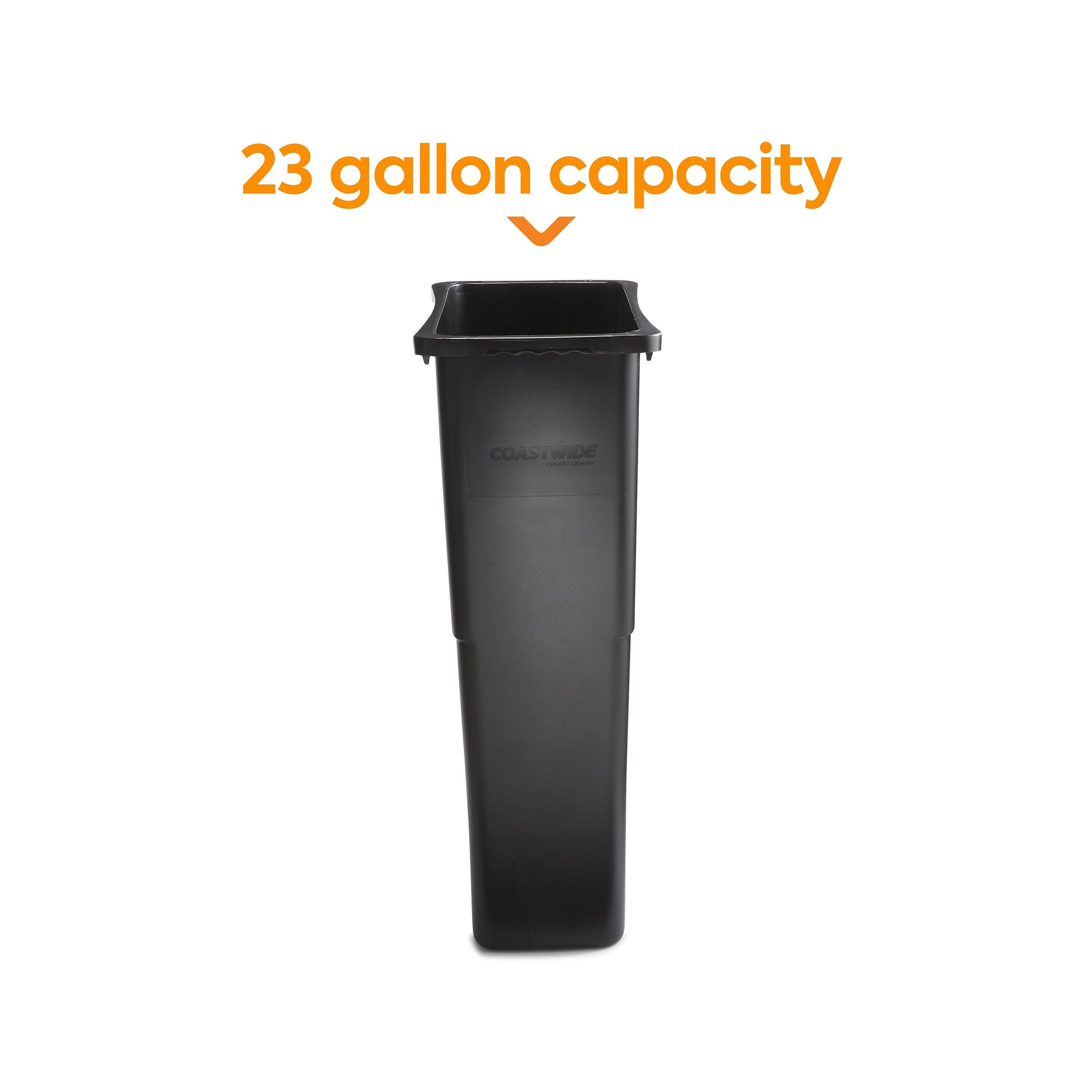 Coastwide Professional™ Slim Plastic Trash Can with no Lid, Black, 23 Gal.