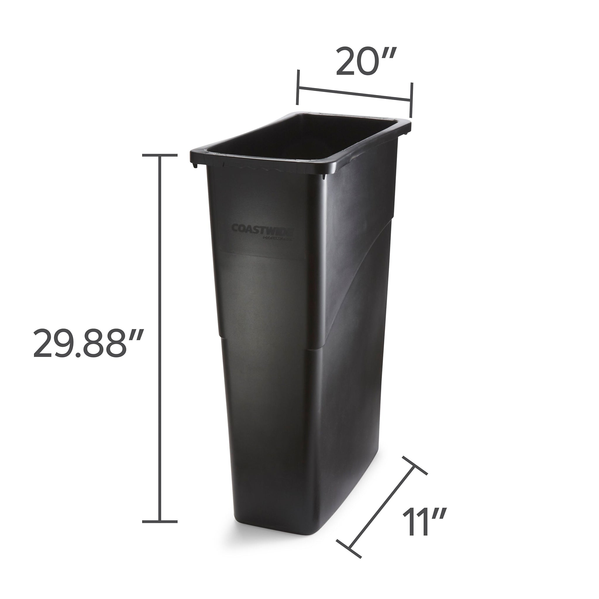 Coastwide Professional™ Slim Plastic Trash Can with no Lid, Black, 23 Gal.