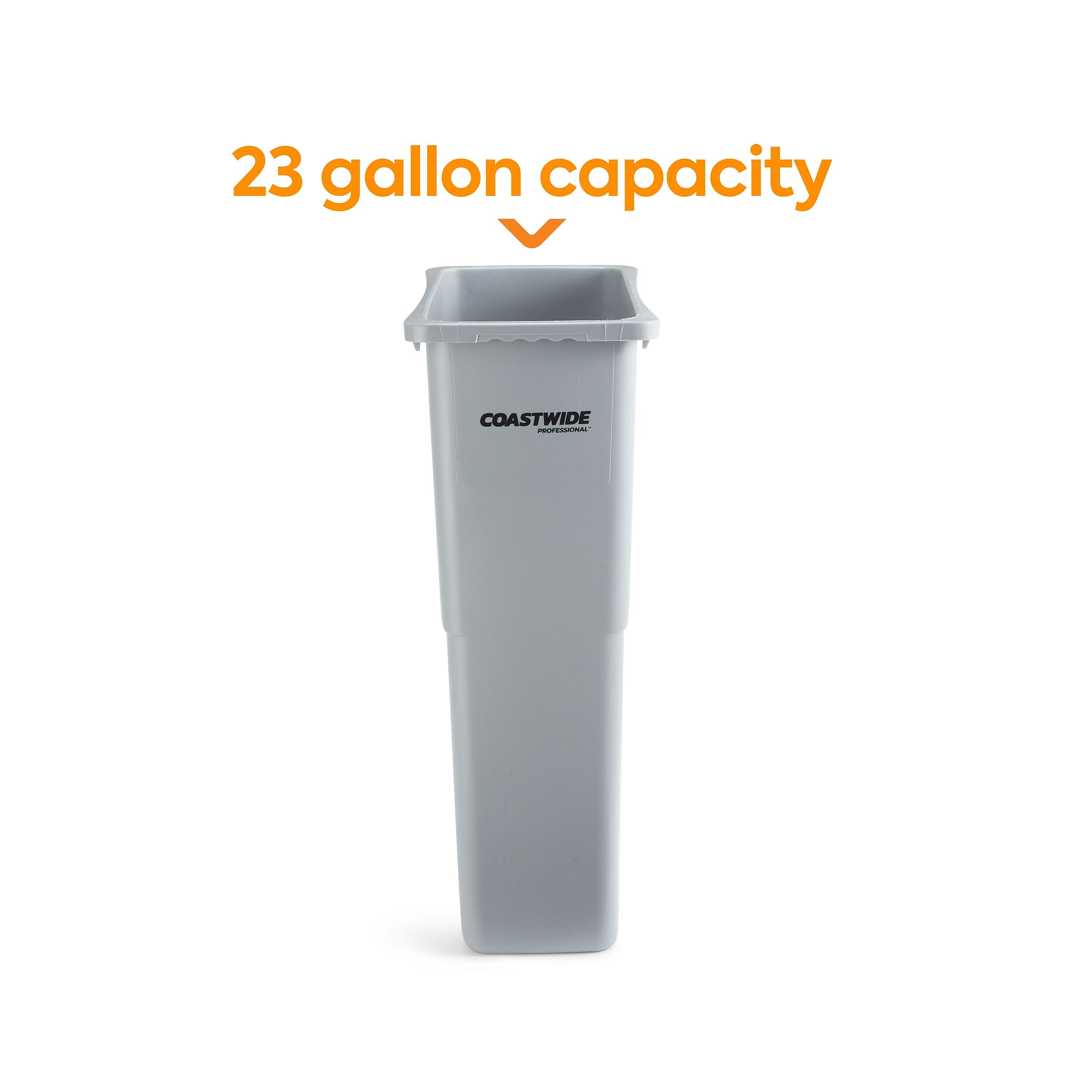 Coastwide Professional™ Slim Plastic Trash Can with no Lid, Gray, 23 Gal.