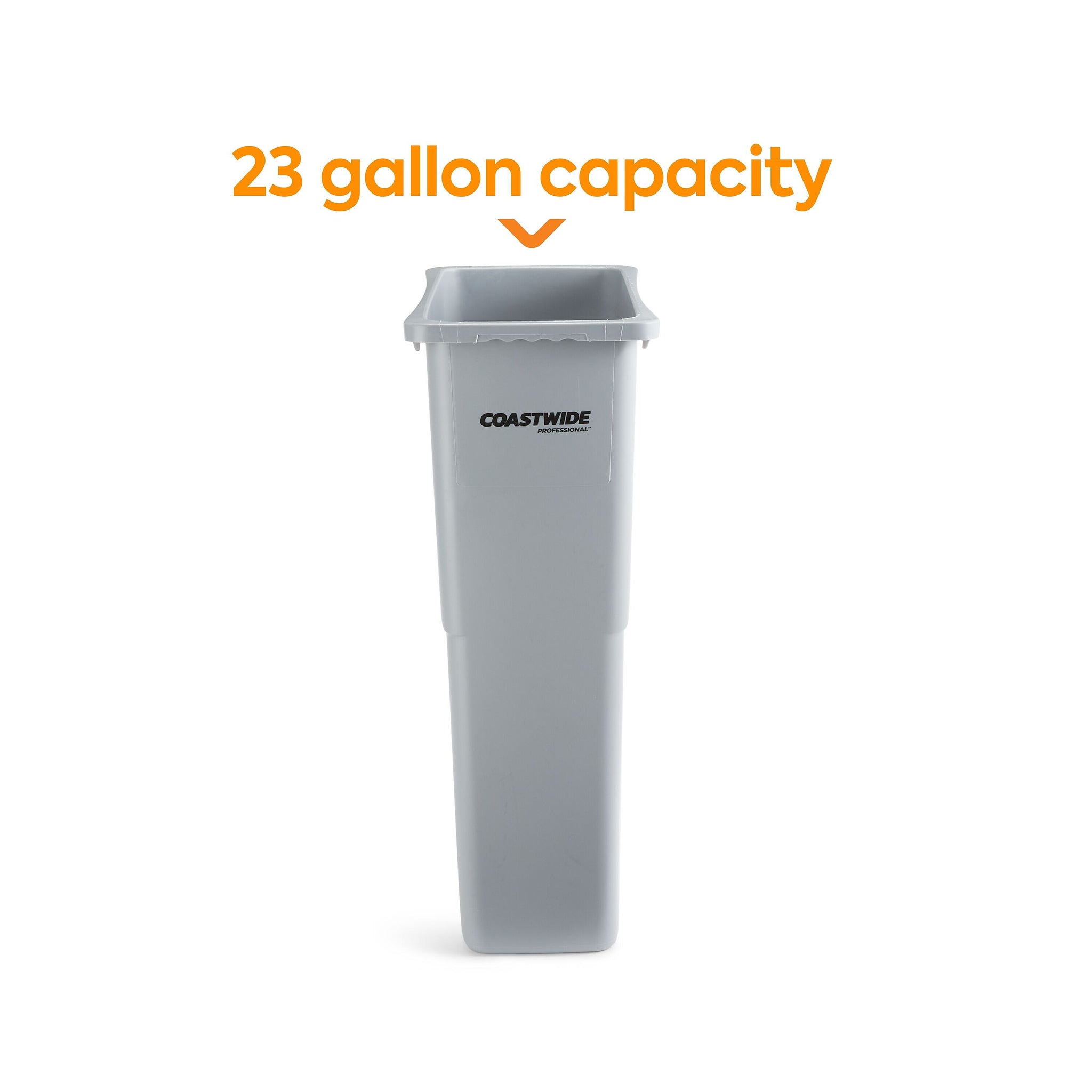Coastwide Professional™ Slim Plastic Trash Can with no Lid, Gray, 23 Gal.