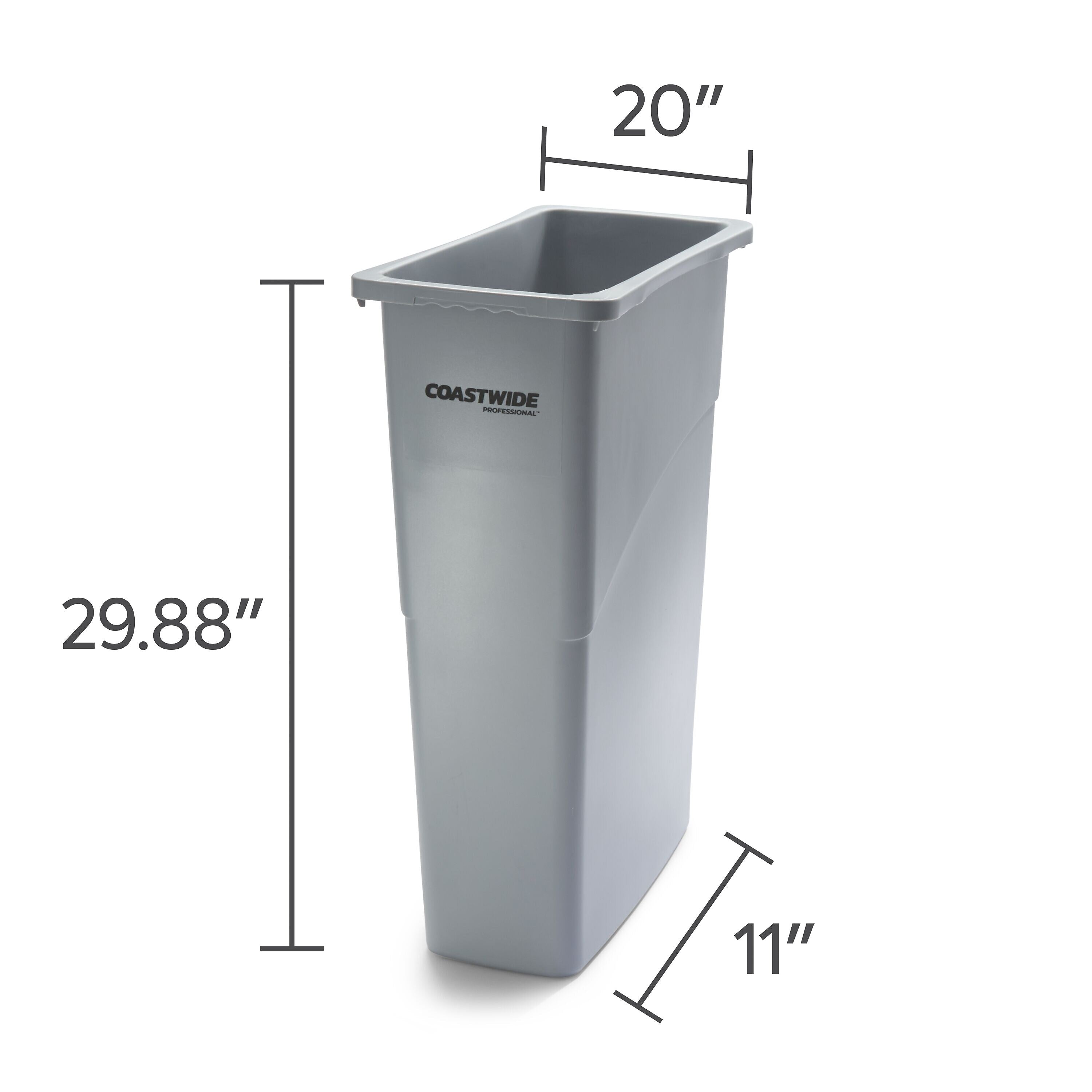 Coastwide Professional™ Slim Plastic Trash Can with no Lid, Gray, 23 Gal.