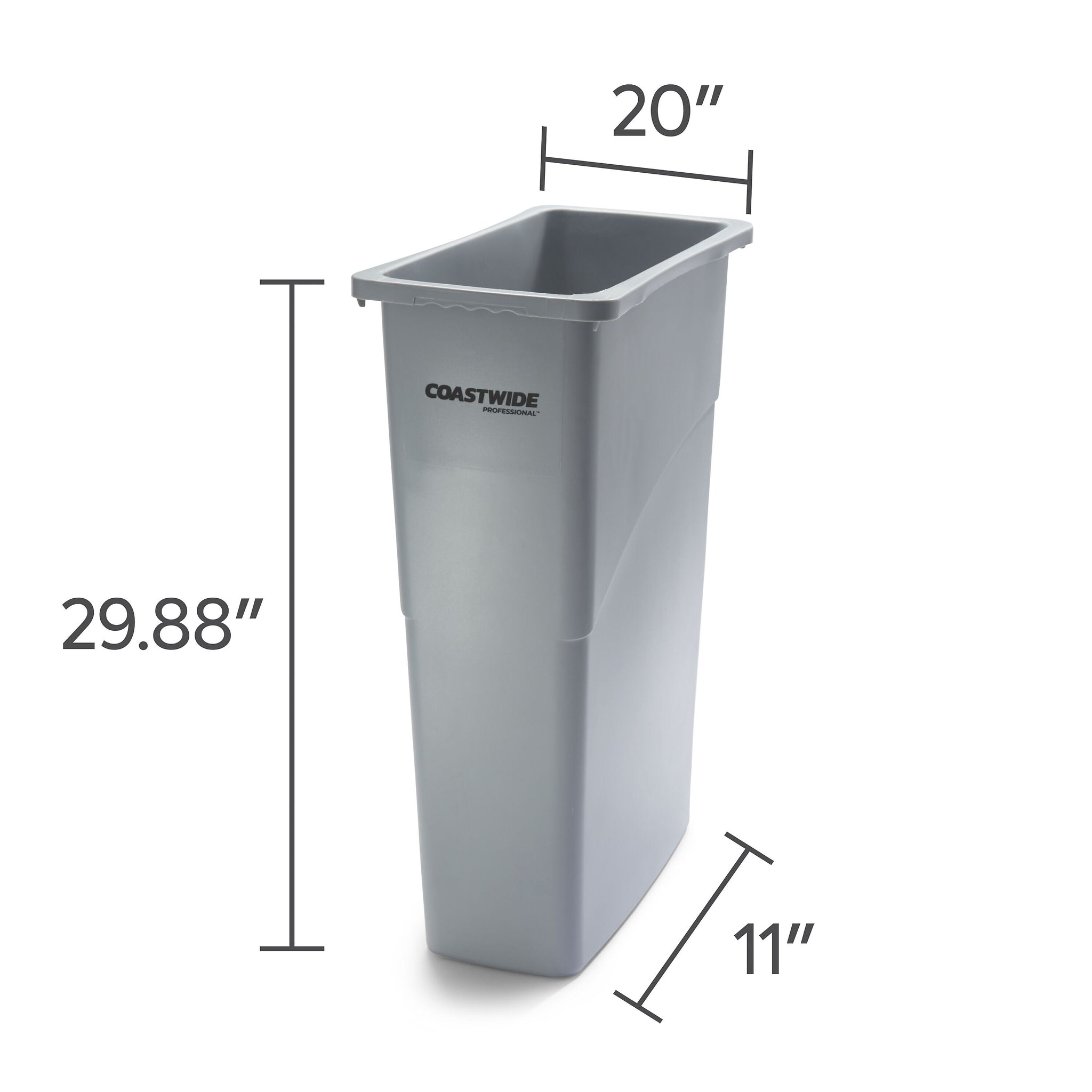Coastwide Professional™ Slim Plastic Trash Can with no Lid, Gray, 23 Gal.