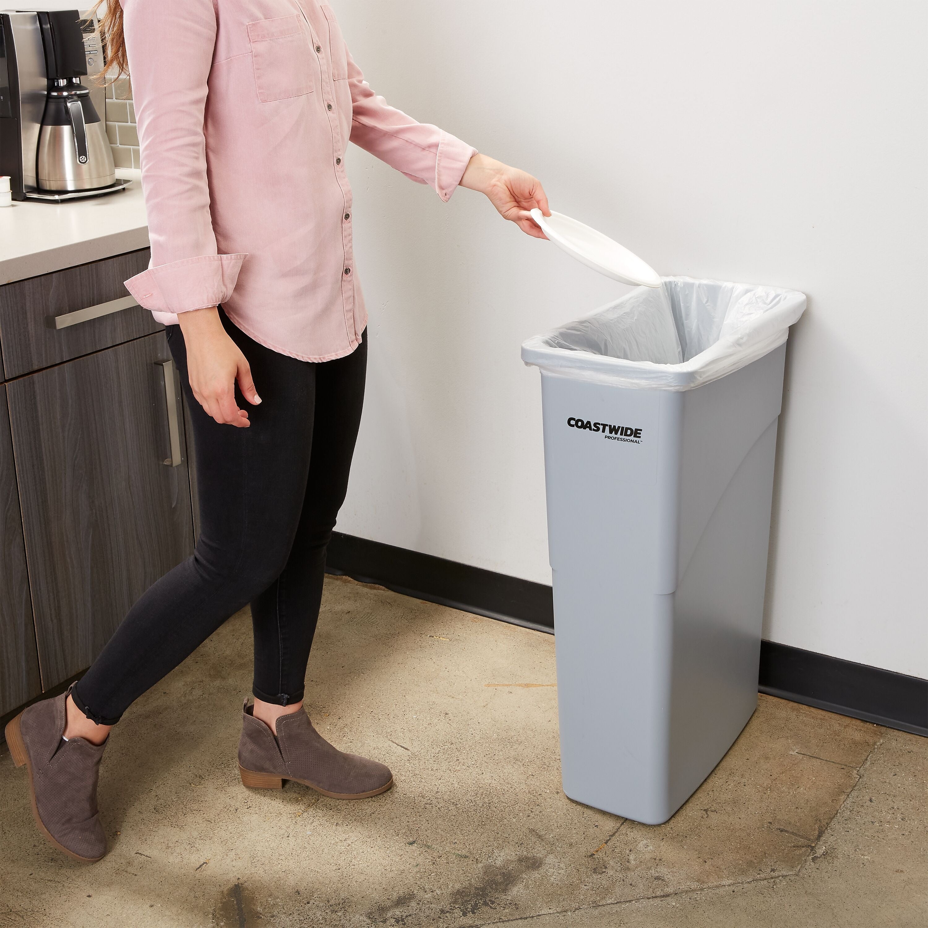Coastwide Professional™ Slim Plastic Trash Can with no Lid, Gray, 23 Gal.