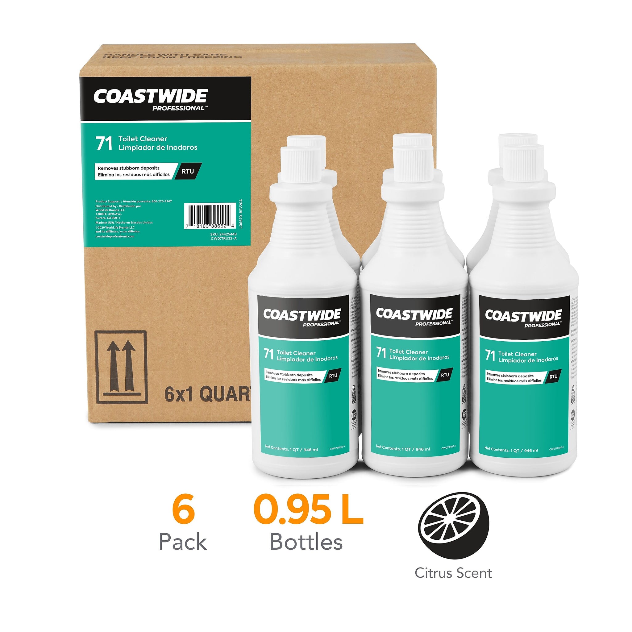 Coastwide Professional Toilet and Urinal Cleaner 71, 0.95L, 6/Carton
