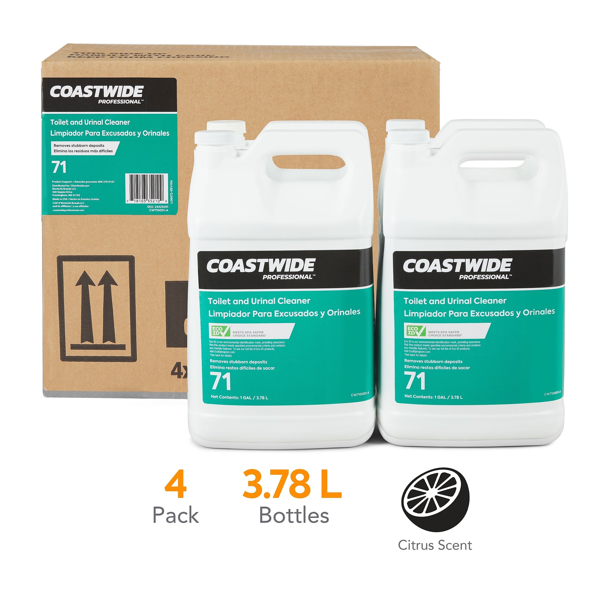 Coastwide Professional Toilet and Urinal Cleaner 71, 3.78L, 4/Carton