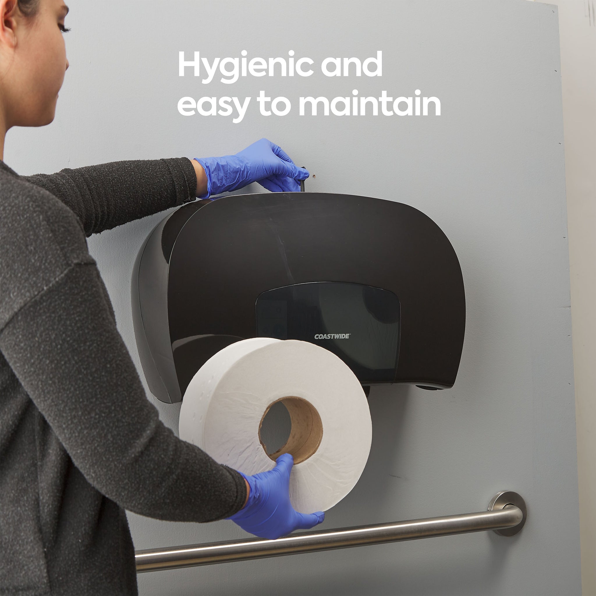Coastwide Professional™ Twin Jumbo Roll Toilet Paper Dispenser, Black