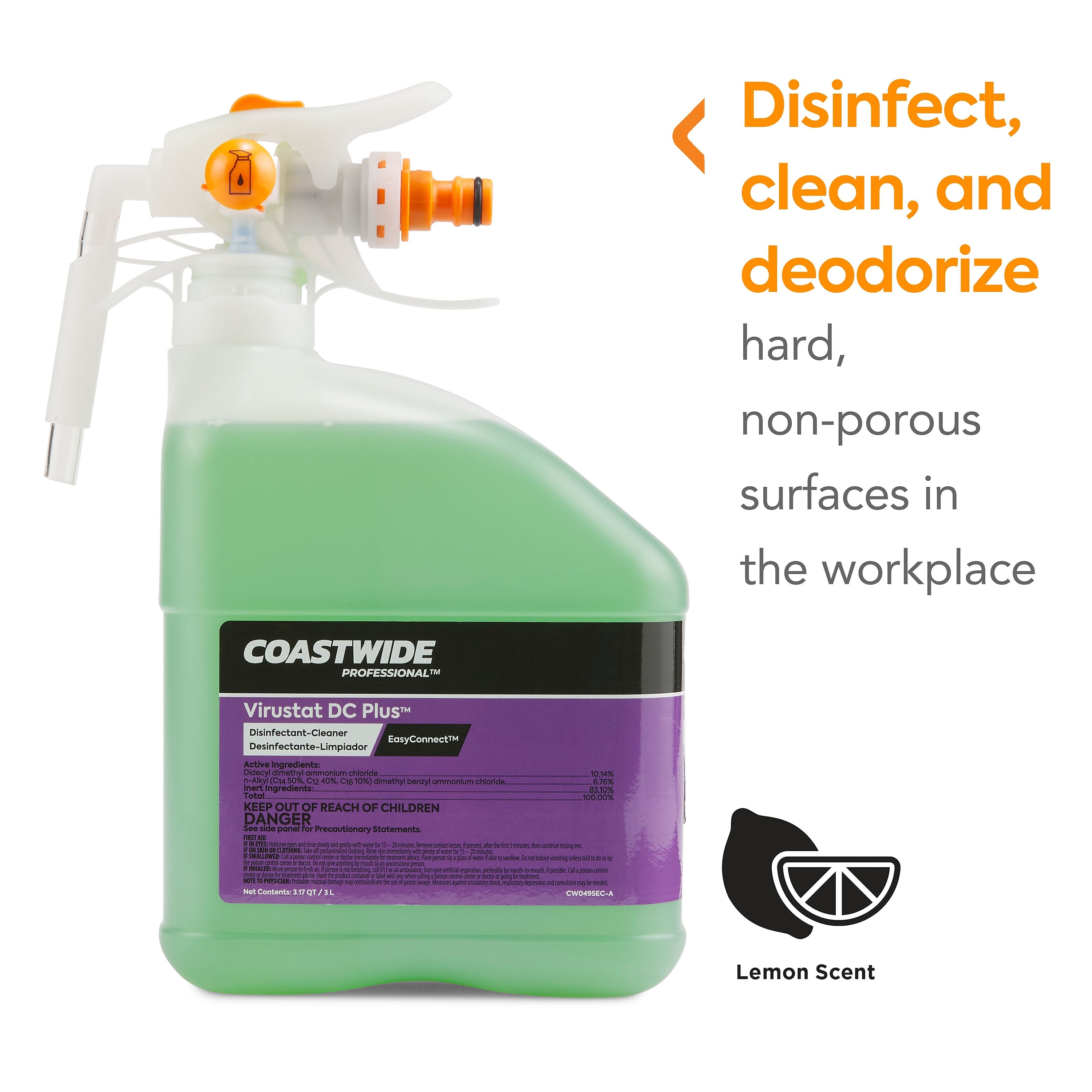 Coastwide Professional™ Virustat DC Plus Disinfectant Cleaner Concentrate for EasyConnect, 3L, 2/Pack