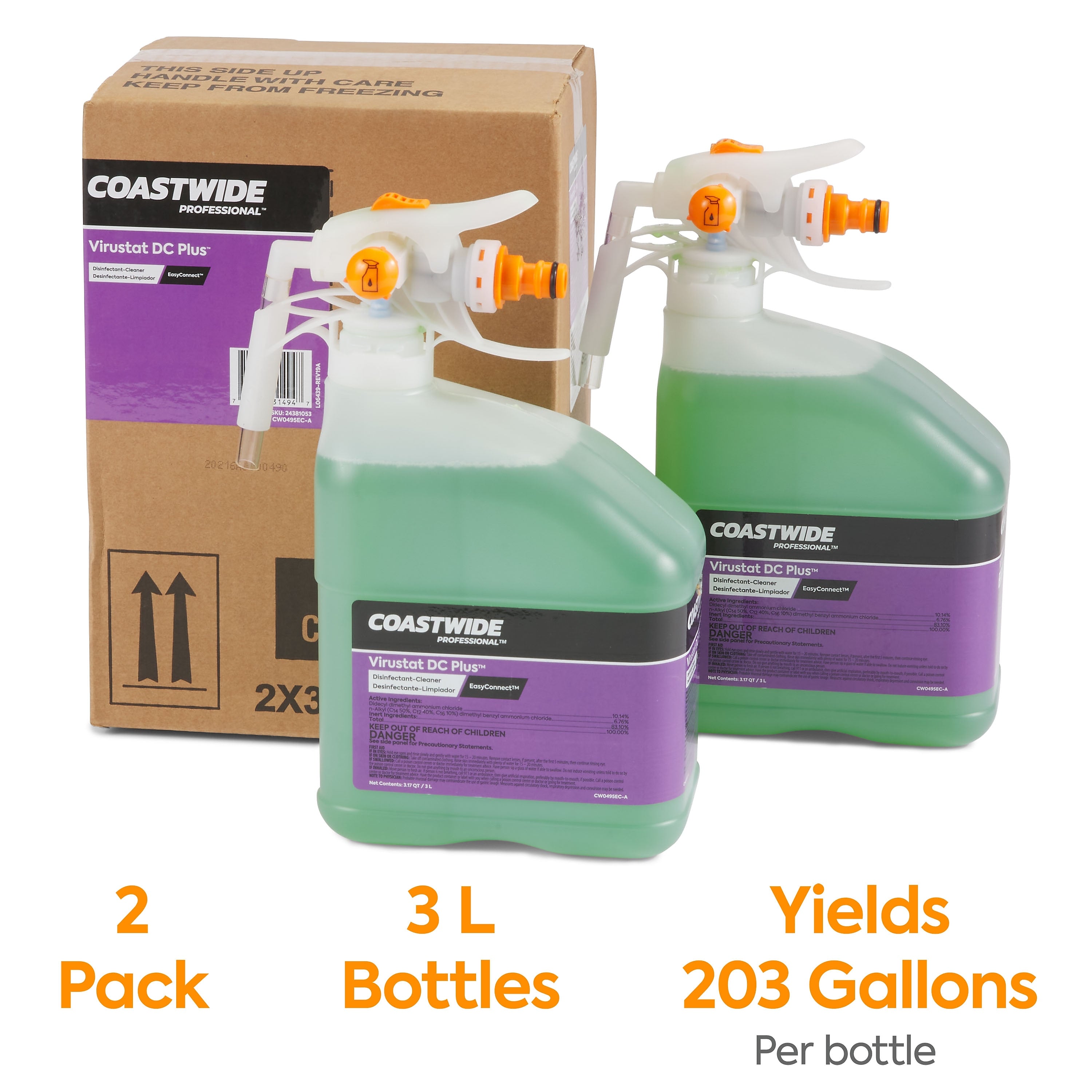 Coastwide Professional™ Virustat DC Plus Disinfectant Cleaner Concentrate for EasyConnect, 3L, 2/Pack