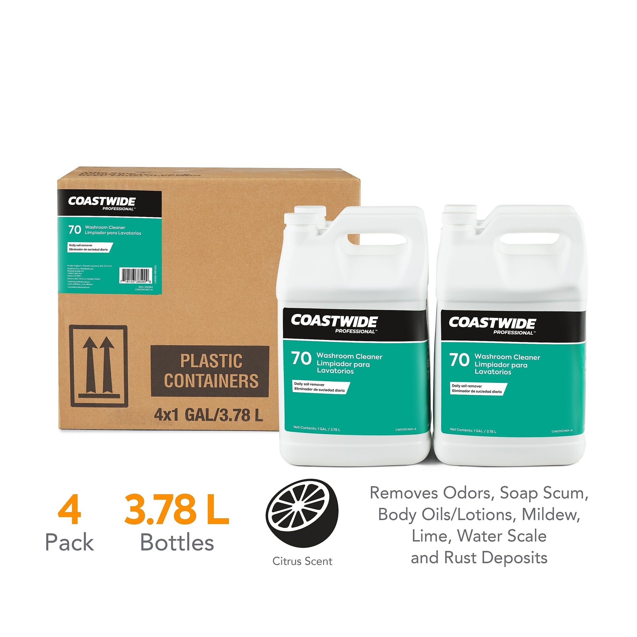 Coastwide Professional Washroom Cleaner 70, 3.78L, 4/Carton